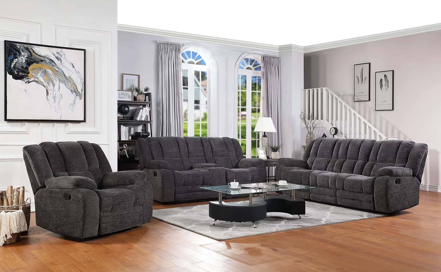 Chicago Microfiber Dark Gray Sofa & Loveseatgalaxy Furniture With Dark Grey Loveseat Sofas (Photo 1 of 15)