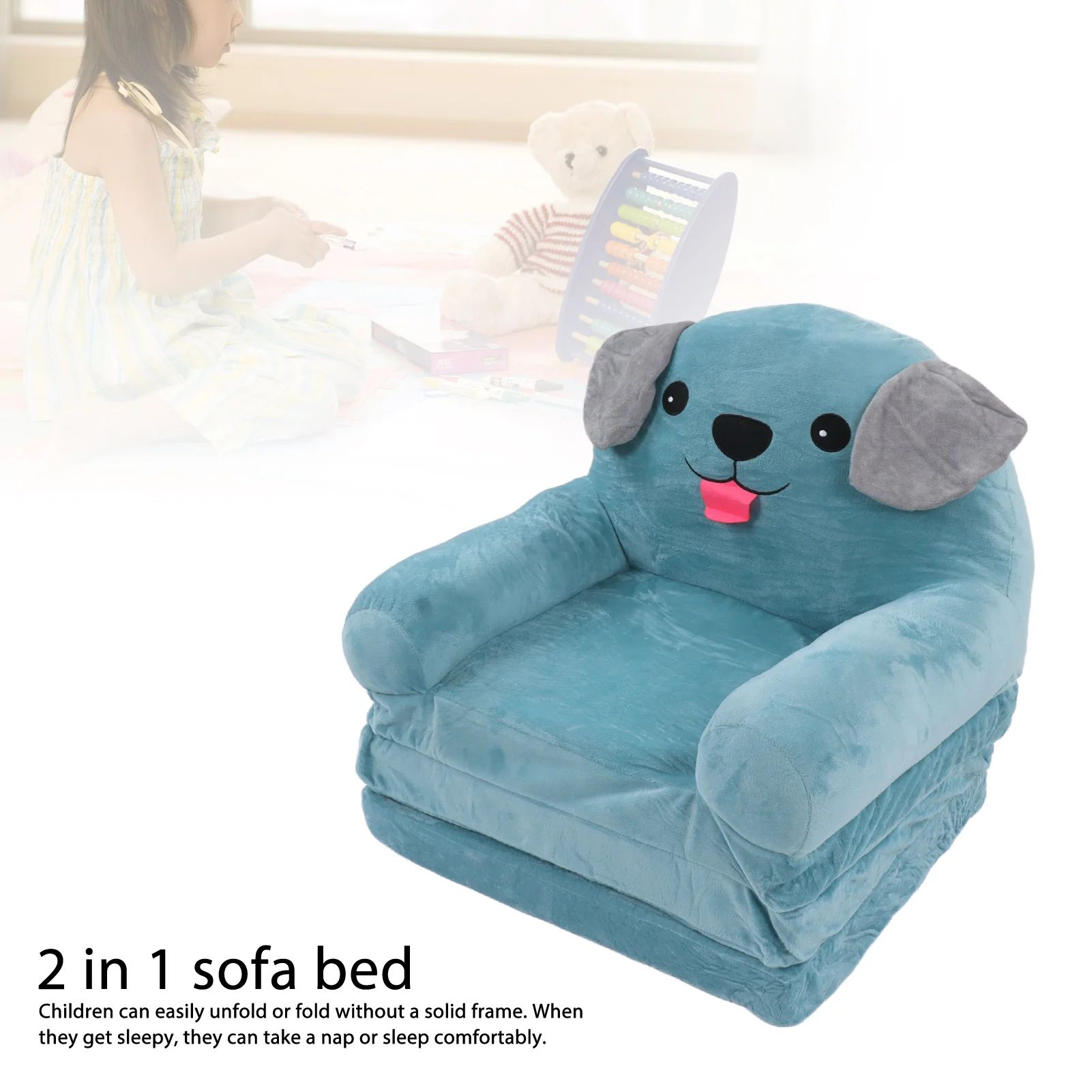 Children Sofa Blue Puppy Children's Sofa Cute Cartoon Folding Small Sofa Bed  Dual Use Child Bean Bag For Kids – Aliexpress With Regard To 2 In 1 Foldable Children's Sofa Beds (View 5 of 15)