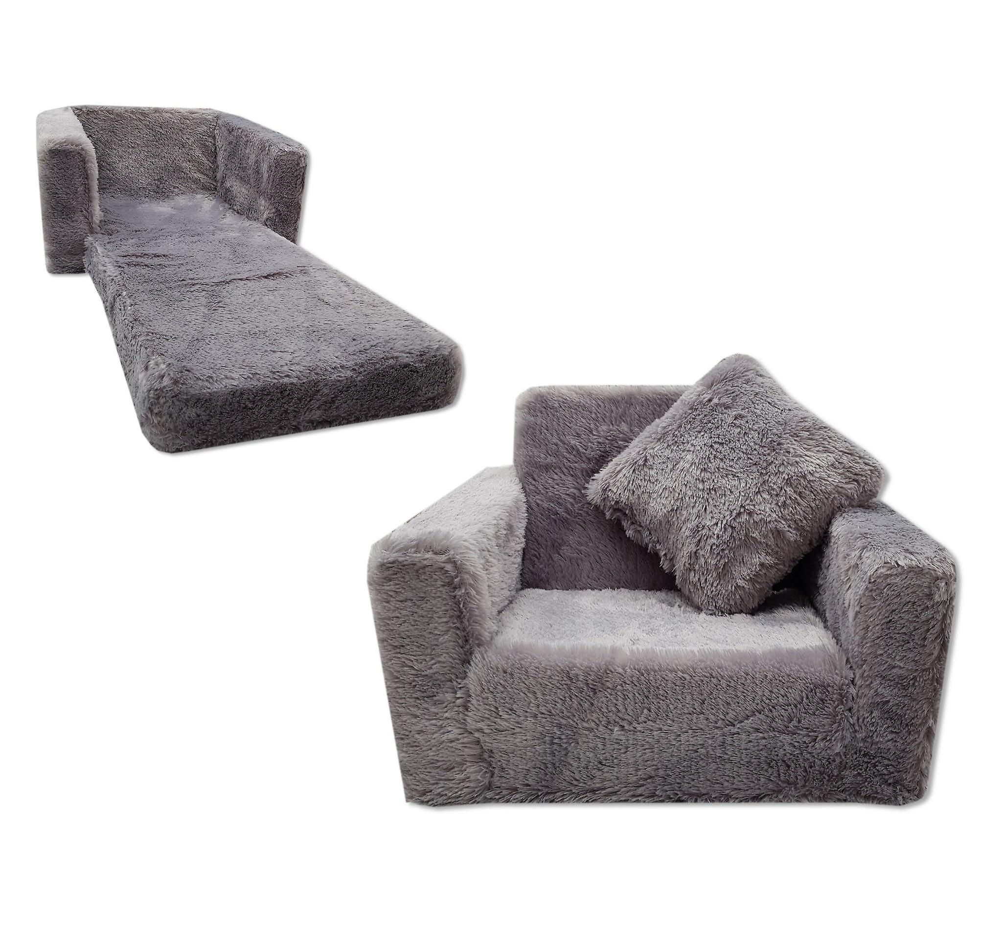 Children's Sofa Bed And Guest Bed In One – 50 X 50 X 40 Cm – Grey Plush |  Fruugo It In Children's Sofa Beds (Photo 12 of 15)