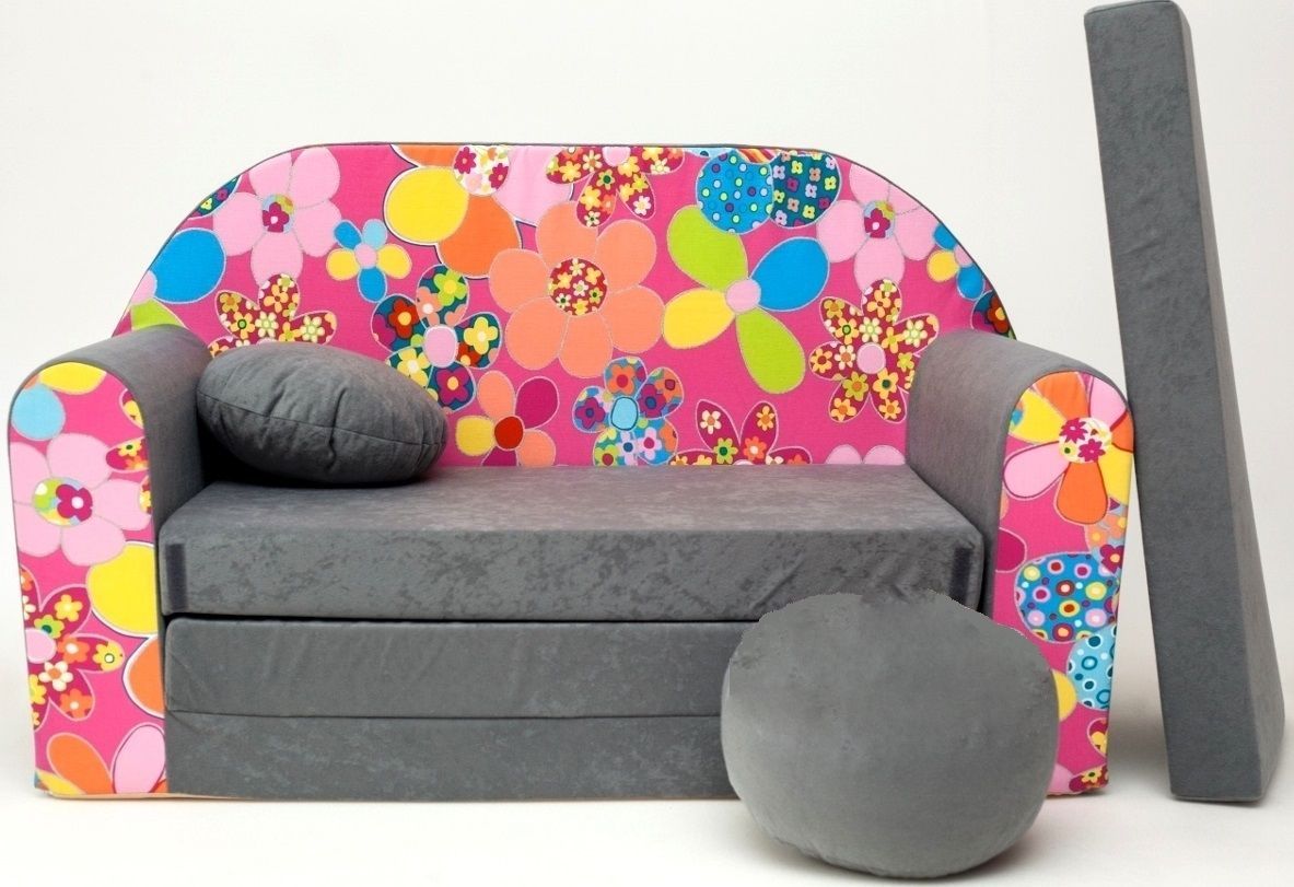 Childrens Sofa Bed Type W, Fold Out Sofa Foam Bed For Children + Free  Pillow And Pouffe – Wa12+ – Ppg4kids.co (View 10 of 15)