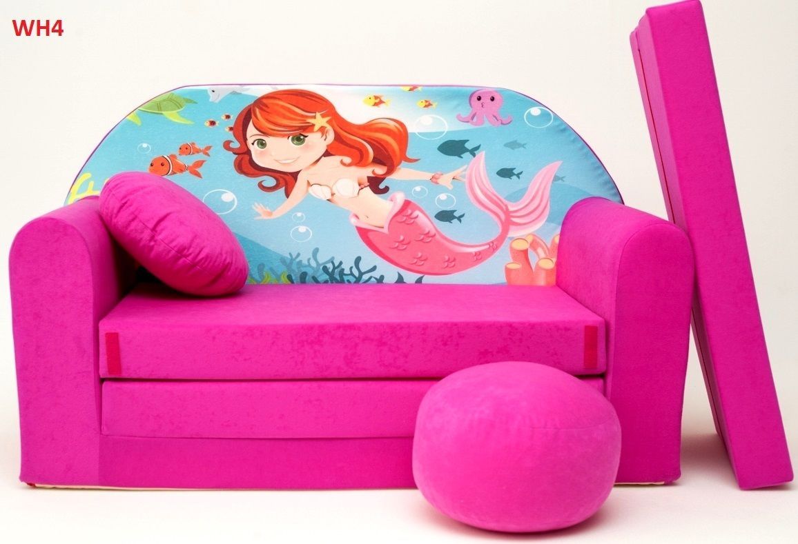 Childrens Sofa Bed Type W, Fold Out Sofa Foam Bed For Children + Free  Pillow And Pouffe – Wh4 – Ppg4kids.co (View 2 of 15)