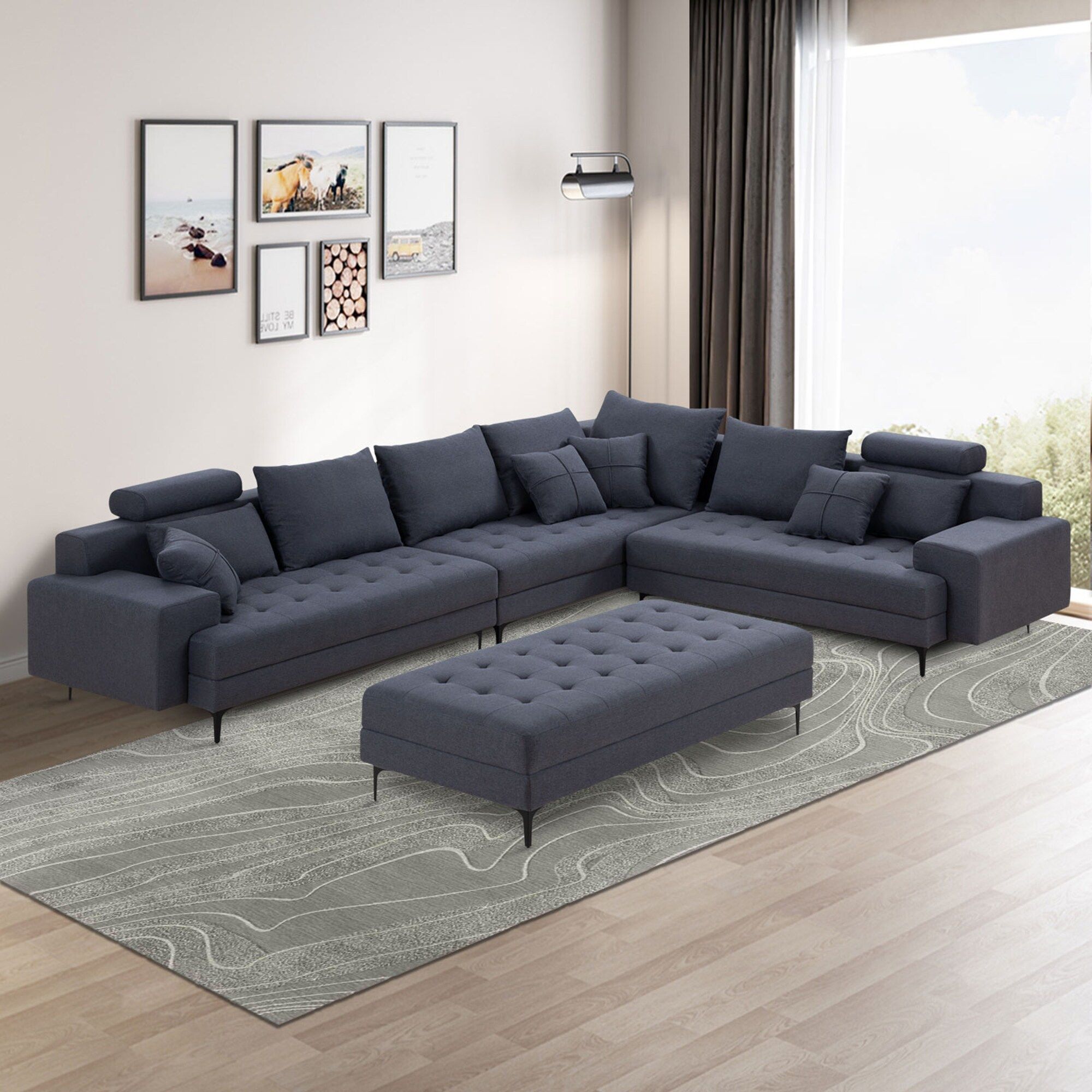 Clihome Dark Grey Sectional Sofa 144.48 In Modern Gray Polyester/blend  6+ Seater Reclining Sectional In The Couches, Sofas & Loveseats Department  At Lowes For Dark Gray Sectional Sofas (Photo 13 of 15)