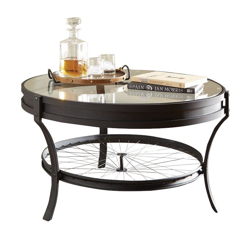 Coaster Round Glass Top Coffee Table With Lower Shelf In Black – 705218 In Glass Coffee Tables With Lower Shelves (View 7 of 15)