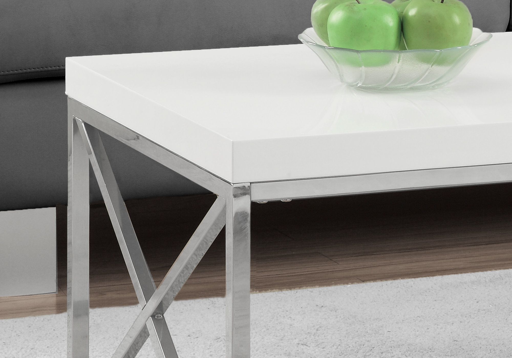 Coffee Table – Glossy White With Chrome Metal – Victoria Rose Decor With Glossy Finished Metal Coffee Tables (View 3 of 15)
