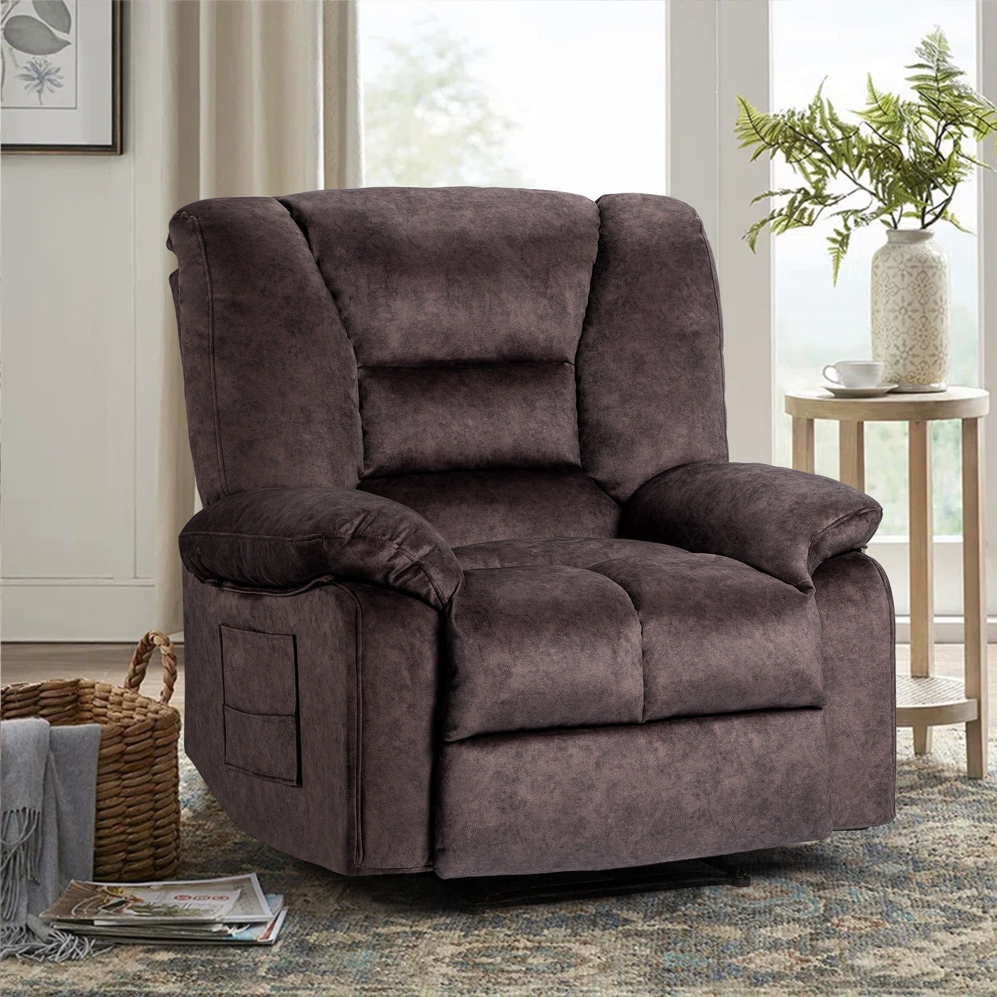 Colerline 40.9" Wide Super Soft And Oversize Modern Design Velvet  Upholstered Manual Recliner Chair With Heating And Massage, Brown –  Walmart With Modern Velvet Upholstered Recliner Chairs (Photo 11 of 15)