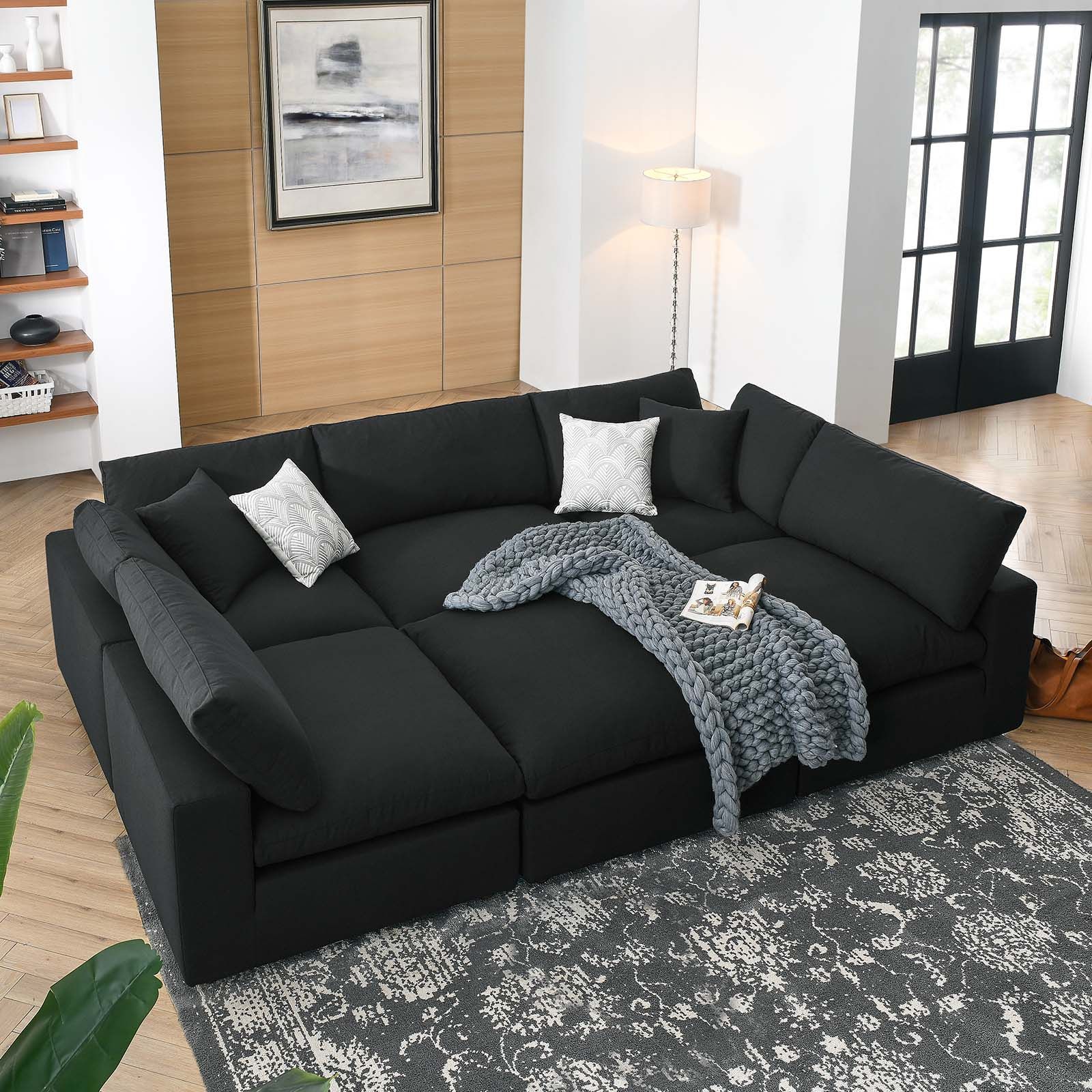 Commix Down Filled Overstuffed 6 Piece Sectional Sofa In Blackmodway Within Sofas In Black (View 6 of 15)