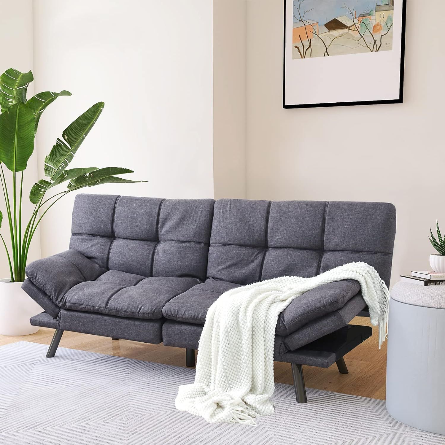 Compact Futon Sofa Bed With Memory Foam, Convertible Malaysia | Ubuy Intended For Black Faux Suede Memory Foam Sofas (View 15 of 15)