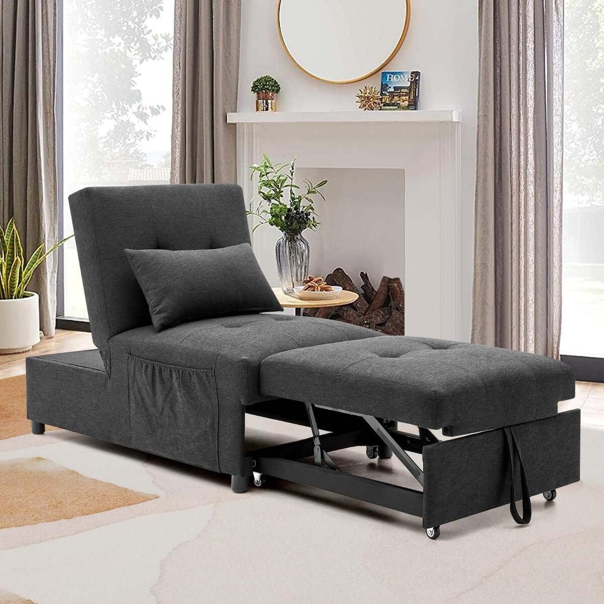 Convertible Sofa Chair Futon Bed 4 In 1 Pull Out Sleeper Chaise Home  Furniture | Ebay With Regard To 4 In 1 Convertible Sleeper Chair Beds (Photo 5 of 15)