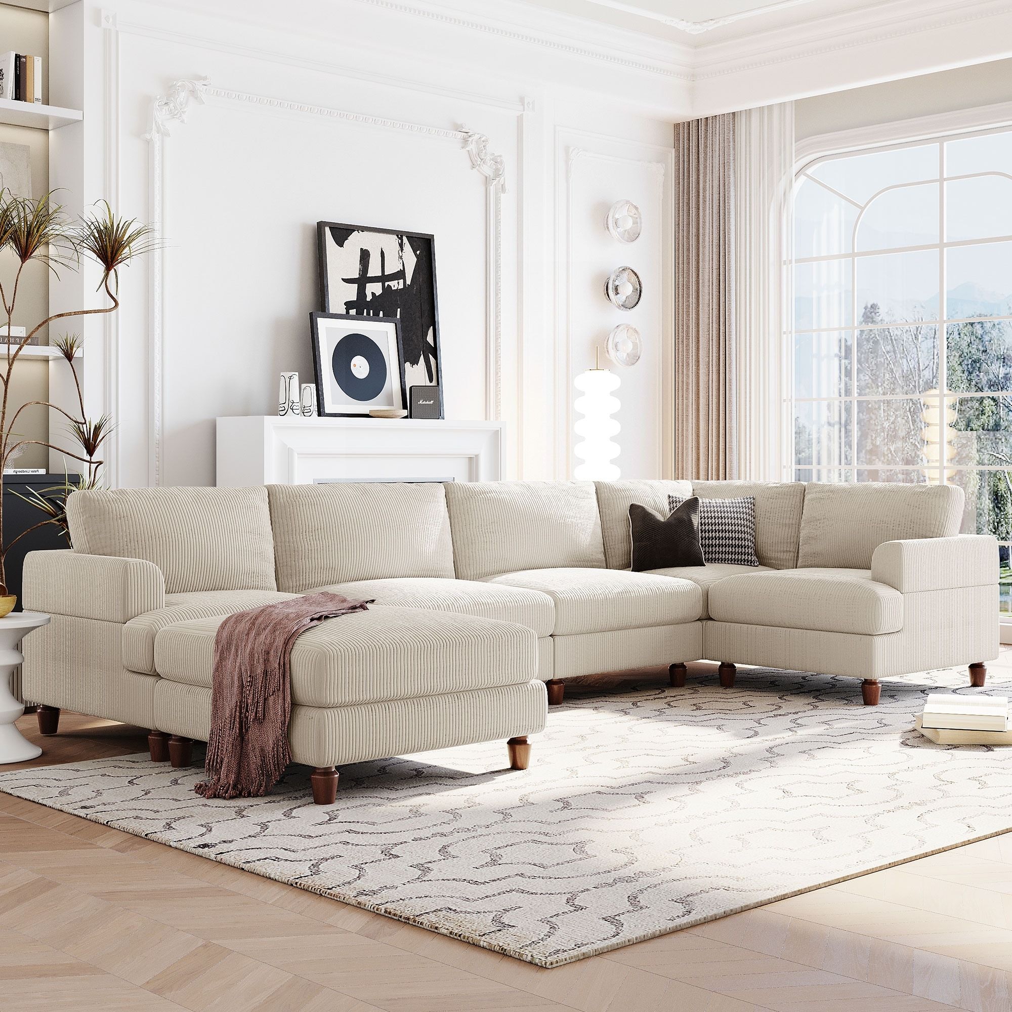 Corduroy Corner Sofa Set L Shape Couch With Movable Ottomans Sofa – Bed  Bath & Beyond – 38380401 Throughout Sofas With Ottomans (View 12 of 15)