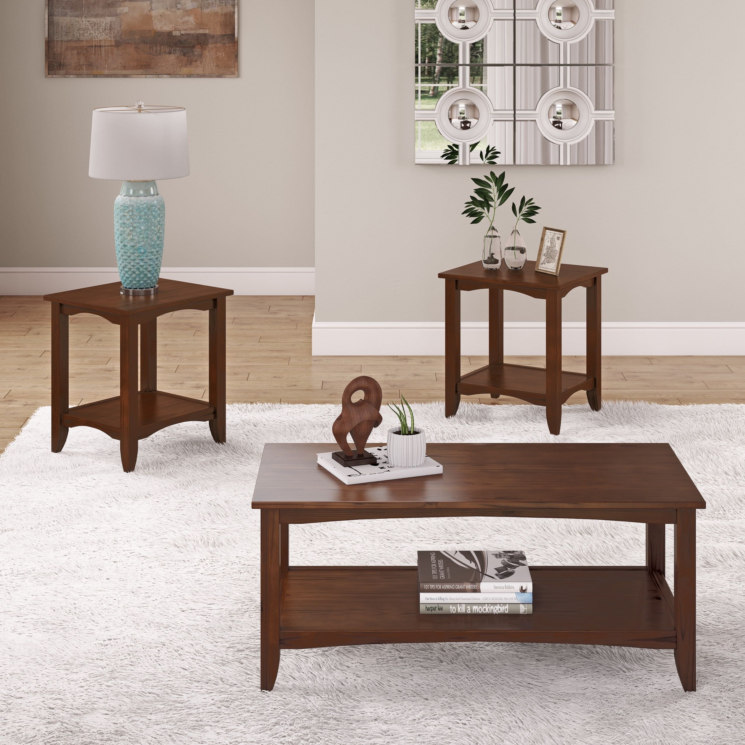 Corliving Cambridge 3pc Solid Wood Two Tiered Coffee Table And End Within Wood Coffee Tables With 2 Tier Storage (View 3 of 15)