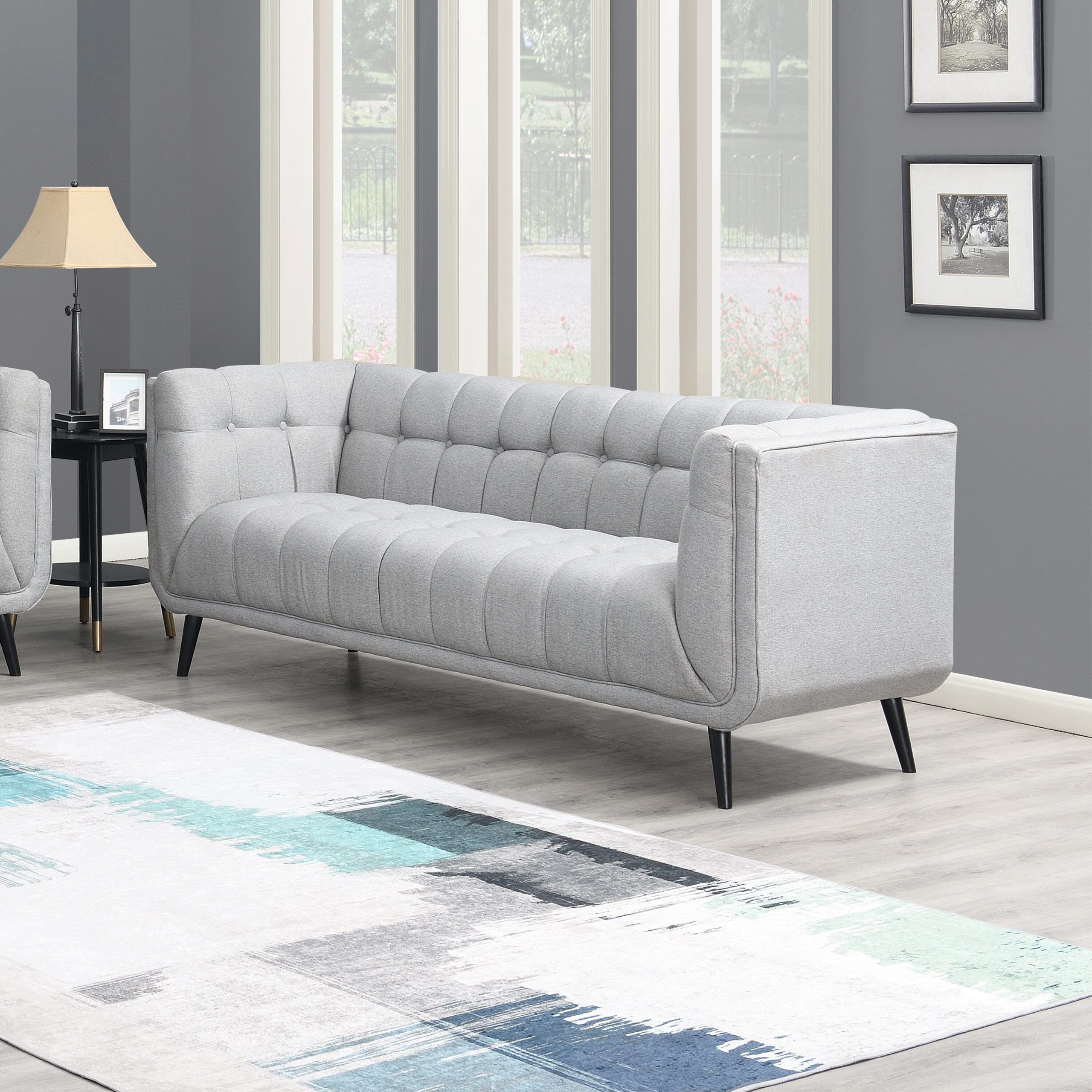 Corrigan Studio® Modern Mid Century Button Tufted Upholstered Sofa, Gray |  Wayfair With Tufted Upholstered Sofas (View 4 of 15)