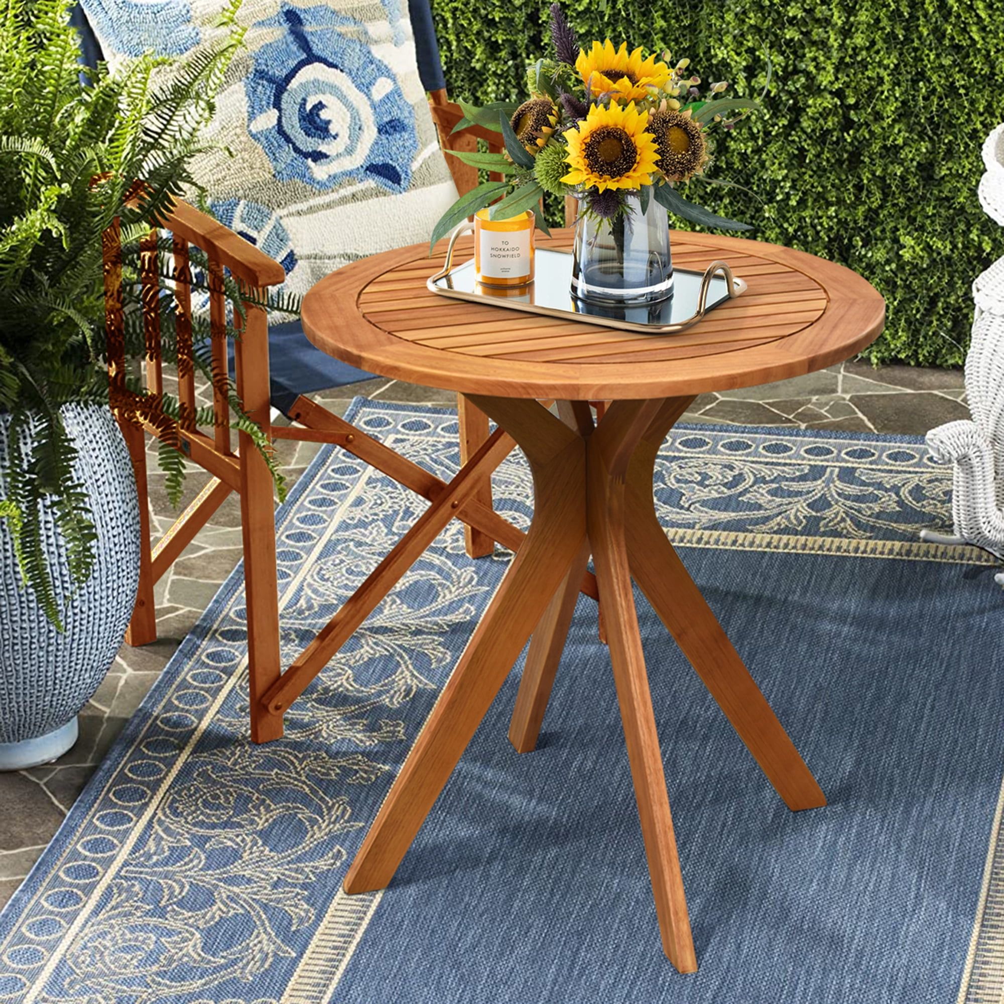Costway 27'' Outdoor Round Table Solid Wood Coffee Side Bistro Table Pertaining To Outdoor Half Round Coffee Tables (View 3 of 15)