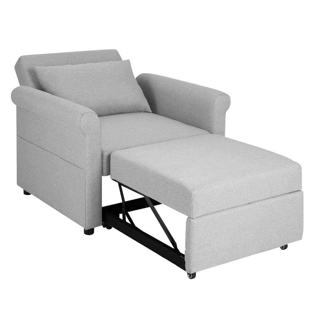 Costway 38 In. Grey Farbic Convertible Twin Size Sofa Bed 3 In 1 Pull Out Sofa  Chair Adjustable Reclining Chair Hv10204gr – The Home Depot Intended For Convertible Light Gray Chair Beds (Photo 7 of 15)