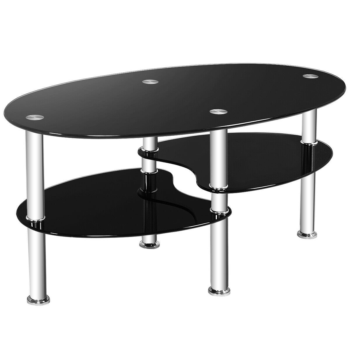 Costway Tempered Glass Oval Side Coffee Table Shelf Chrome Base Living In Tempered Glass Oval Side Tables (View 6 of 15)