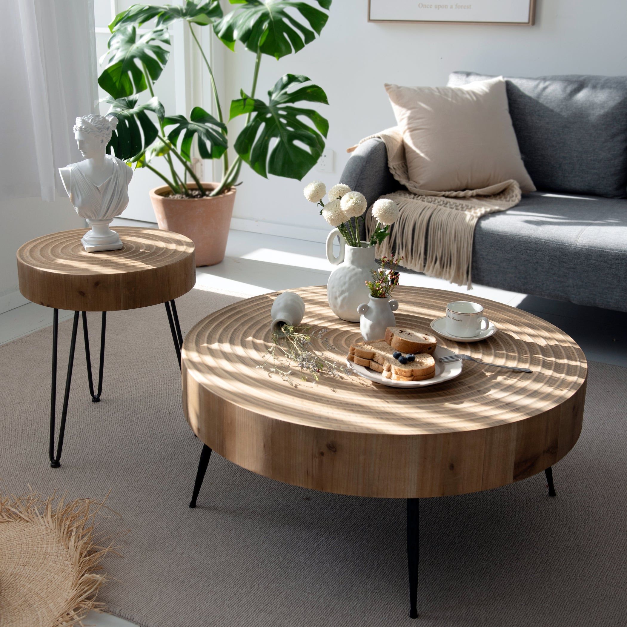 Cozayh 2 Piece Modern Farmhouse Living Room Coffee Table Set, Round Intended For Modern Farmhouse Coffee Table Sets (View 4 of 15)