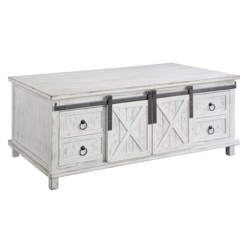 Crestview Collection – Covington Sliding Door White Wash Storage With Regard To Coffee Tables With Sliding Barn Doors (View 13 of 15)