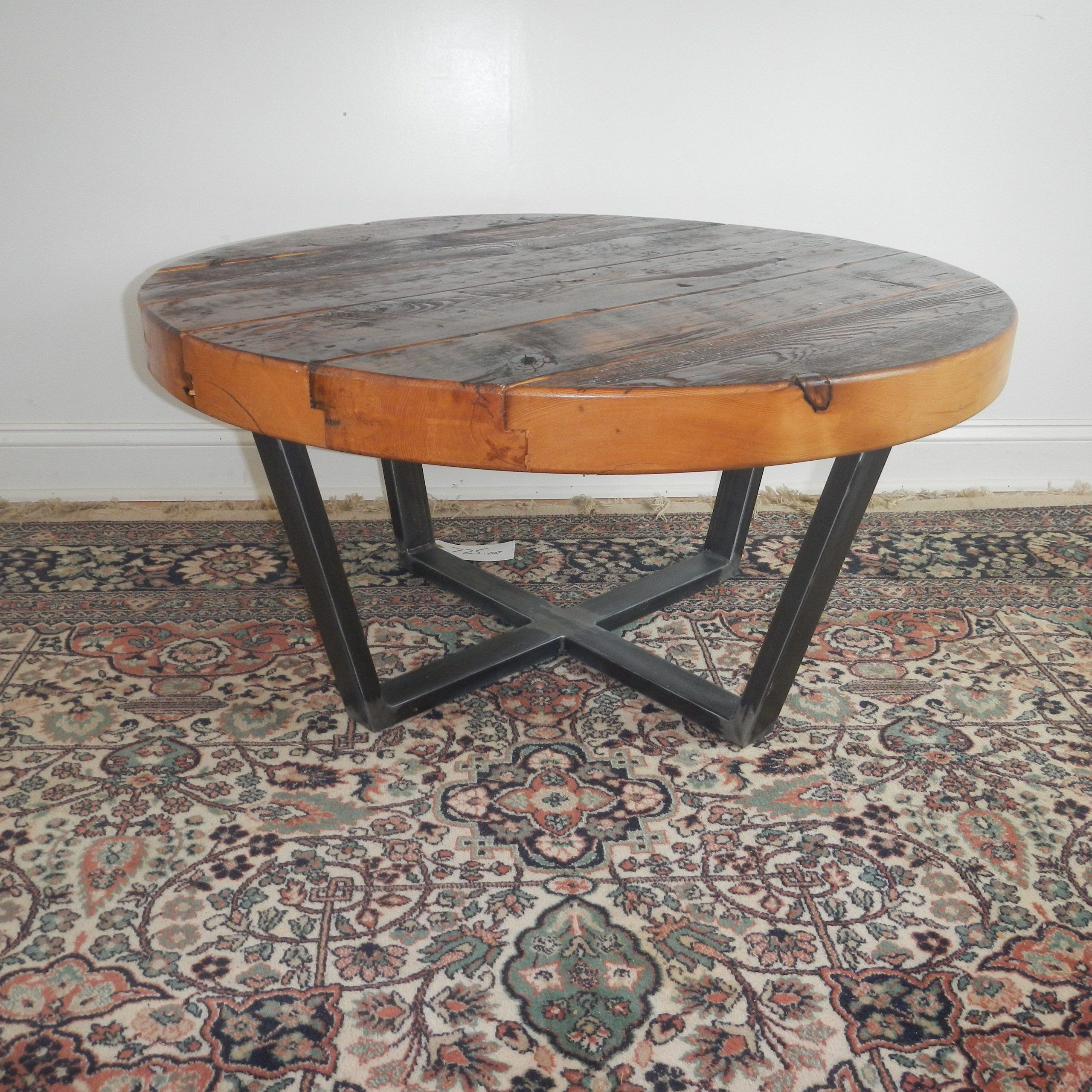 Custom Made Reclaimed Wood And Welded Steel Round Coffee Tabledon Intended For Round Coffee Tables With Steel Frames (Photo 6 of 15)
