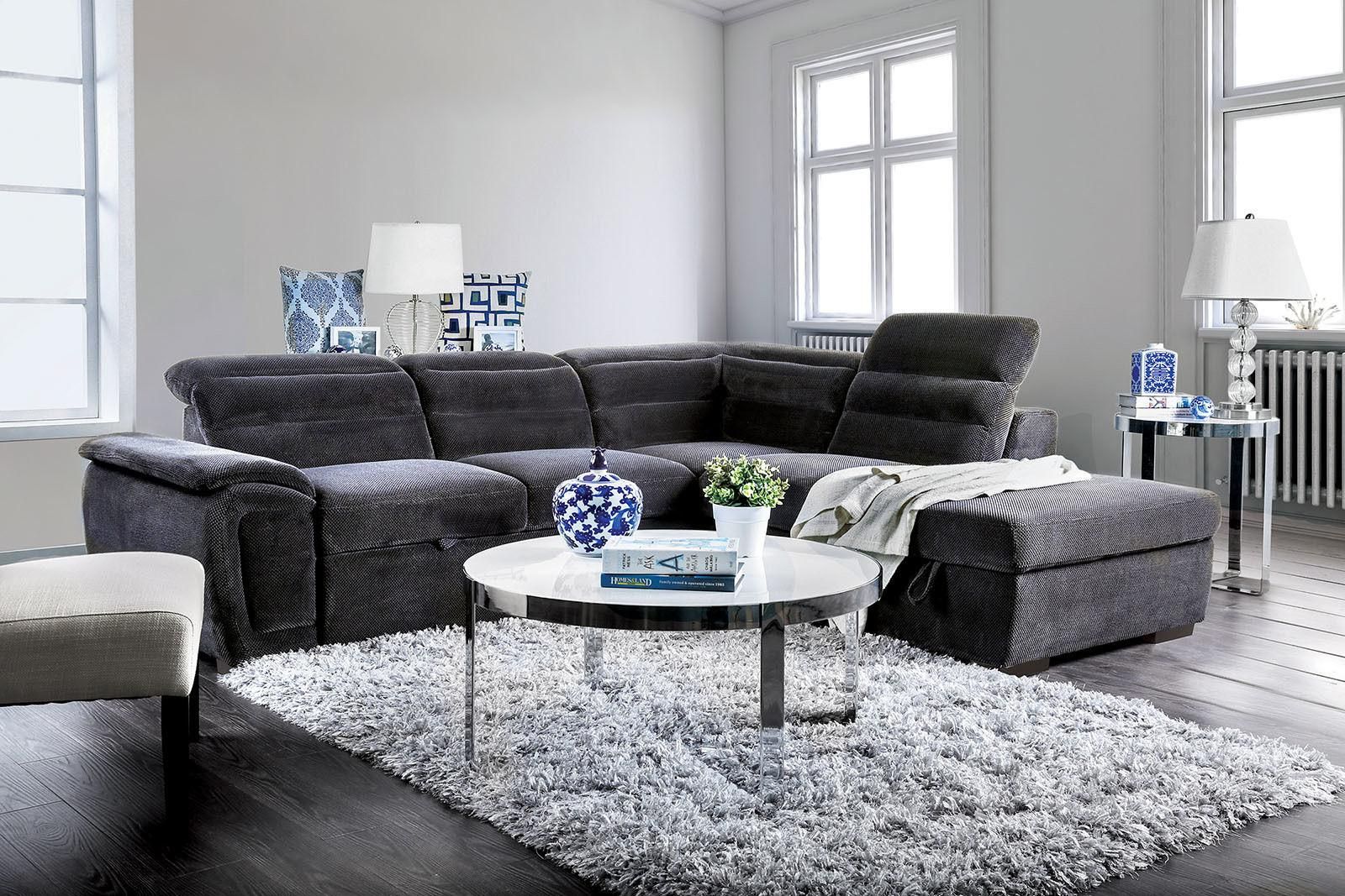 Dark Gray Chenille Sectional Sofa Felicity Cm6521gy Furniture Of America  Modern – Buy Online On Ny Furniture Outlet With Regard To Dark Gray Sectional Sofas (Photo 14 of 15)