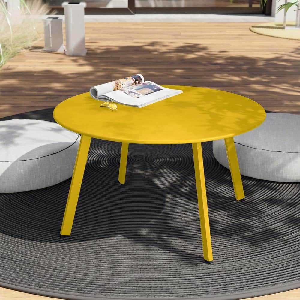 Deswan Yellow Round Steel Outdoor Coffee Table Bsc Zy010 Ye – The Home Throughout Round Steel Patio Coffee Tables (View 7 of 15)