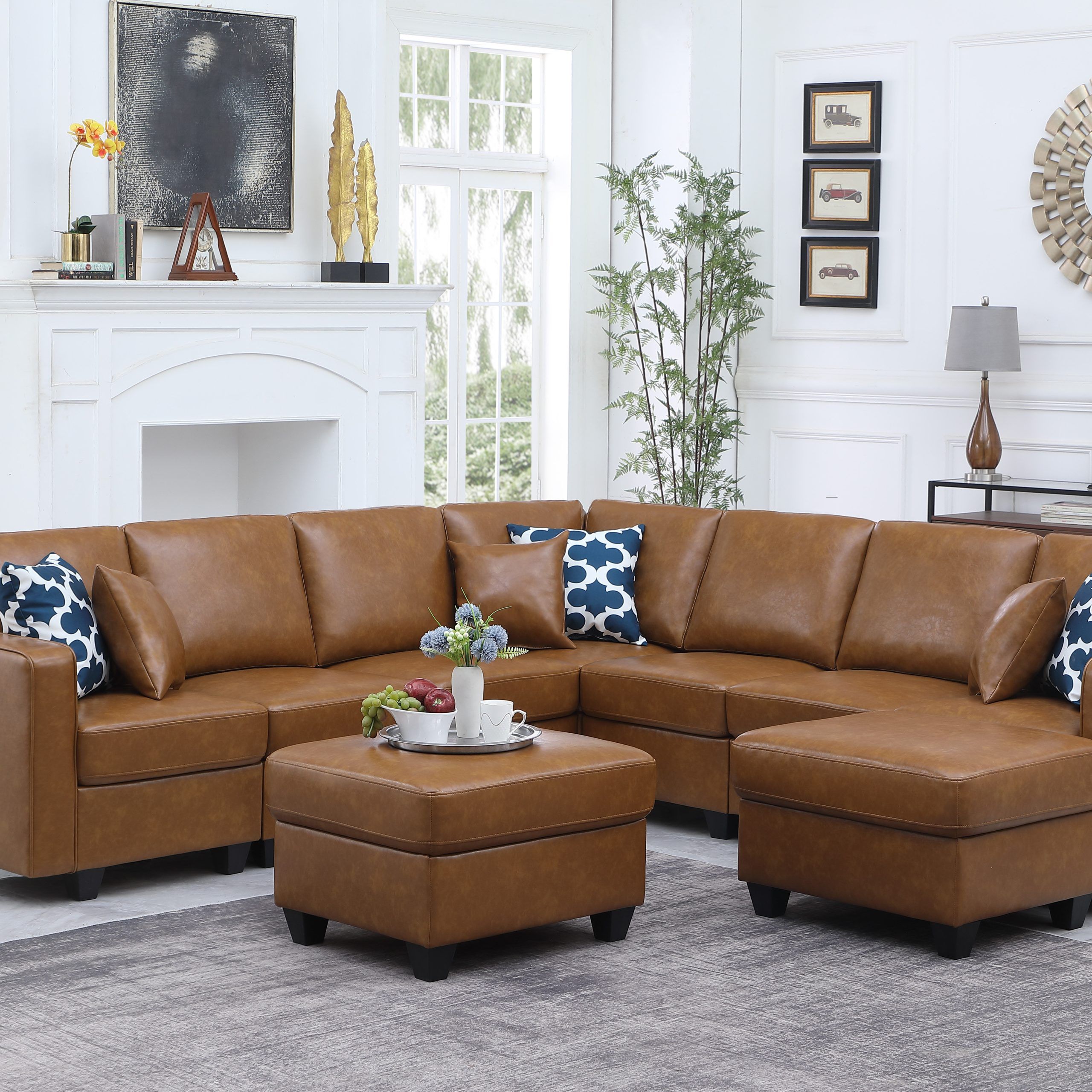 Devion Furniture 9 – Piece Vegan Leather Sectional & Reviews | Wayfair With Regard To Faux Leather Sectional Sofa Sets (Photo 6 of 15)