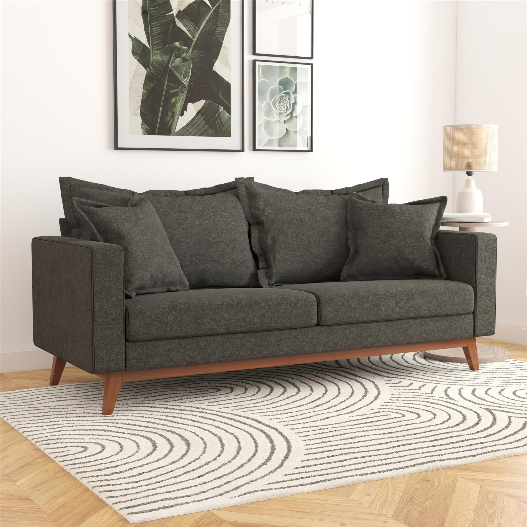 Dhp Miriam Pillowback Wood Base Sofa, Gray Linen – Walmart Intended For Sofas With Pillowback Wood Bases (Photo 1 of 15)