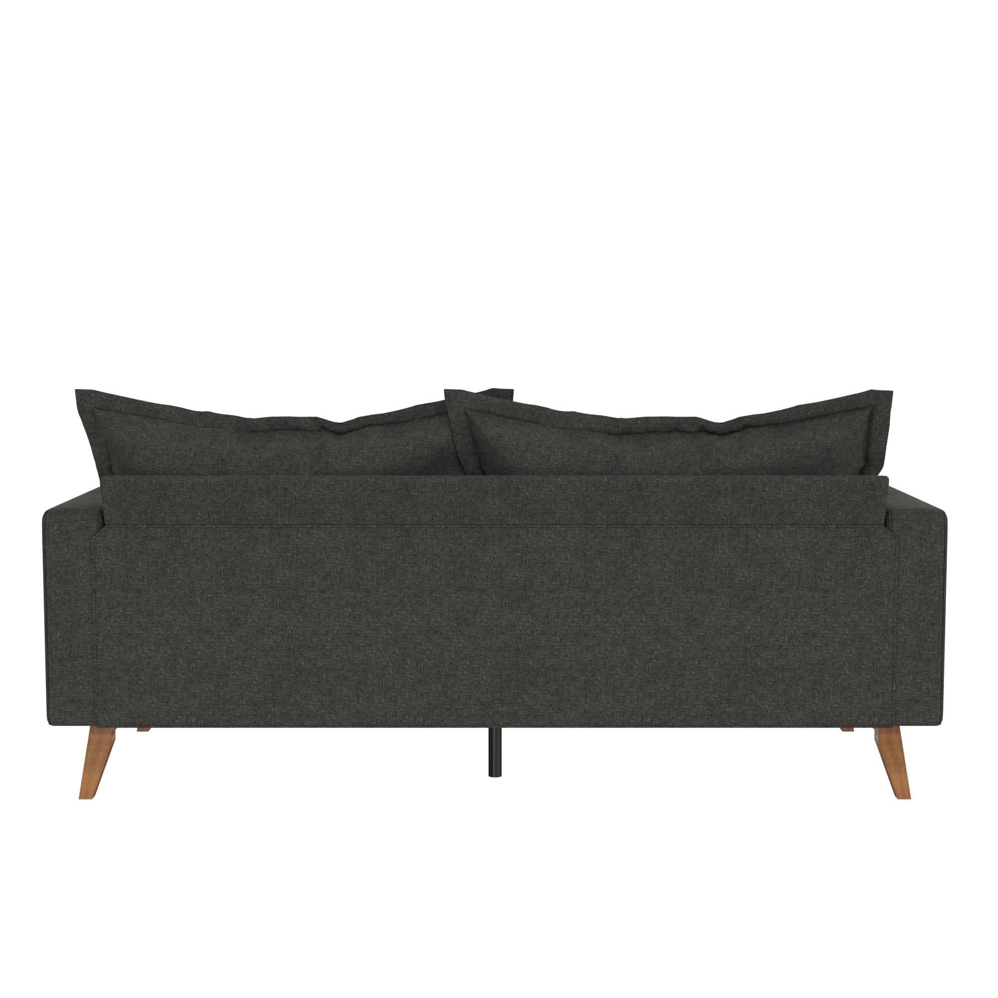Dhp Miriam Pillowback Wood Base Sofa, Gray Linen – Walmart With Regard To Sofas With Pillowback Wood Bases (View 3 of 15)