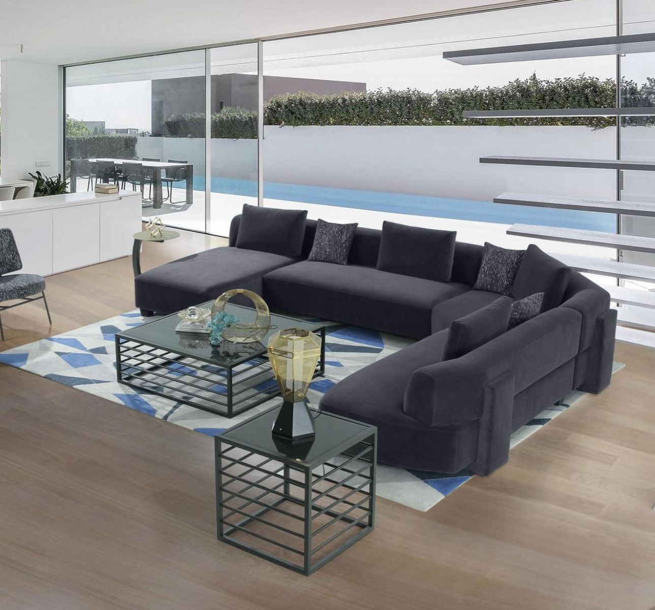 Divani Casa Bayou – Contemporary Grey Velvet U Shaped Sectional Sofa For Modern U Shape Sectional Sofas In Gray (View 7 of 15)