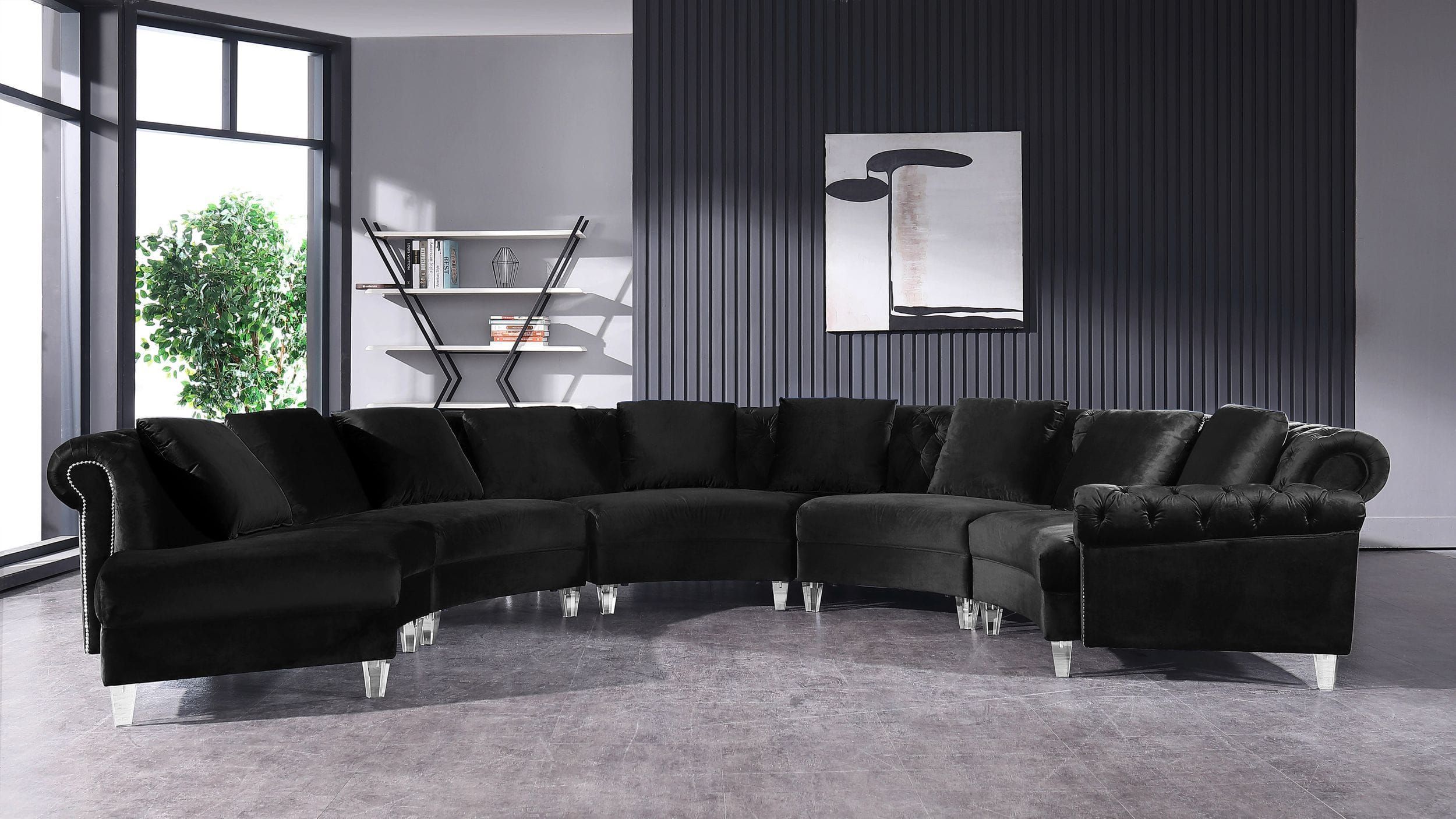 Divani Casa Darla – Modern Black Velvet Circular Sectional Sofa Intended For Sofas In Black (View 8 of 15)