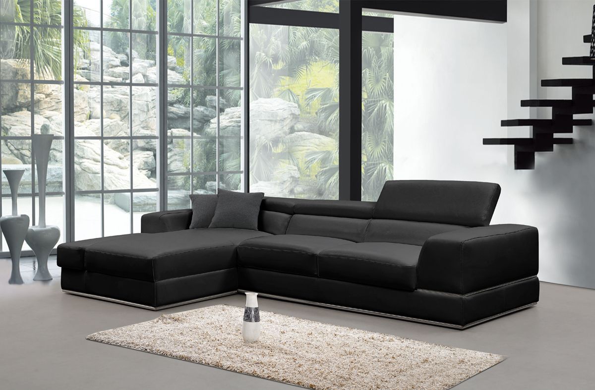 Divani Casa Pella Mini – Modern Black Leather Left Facing Sectional Sofa Within Right Facing Black Sofas (Photo 12 of 15)