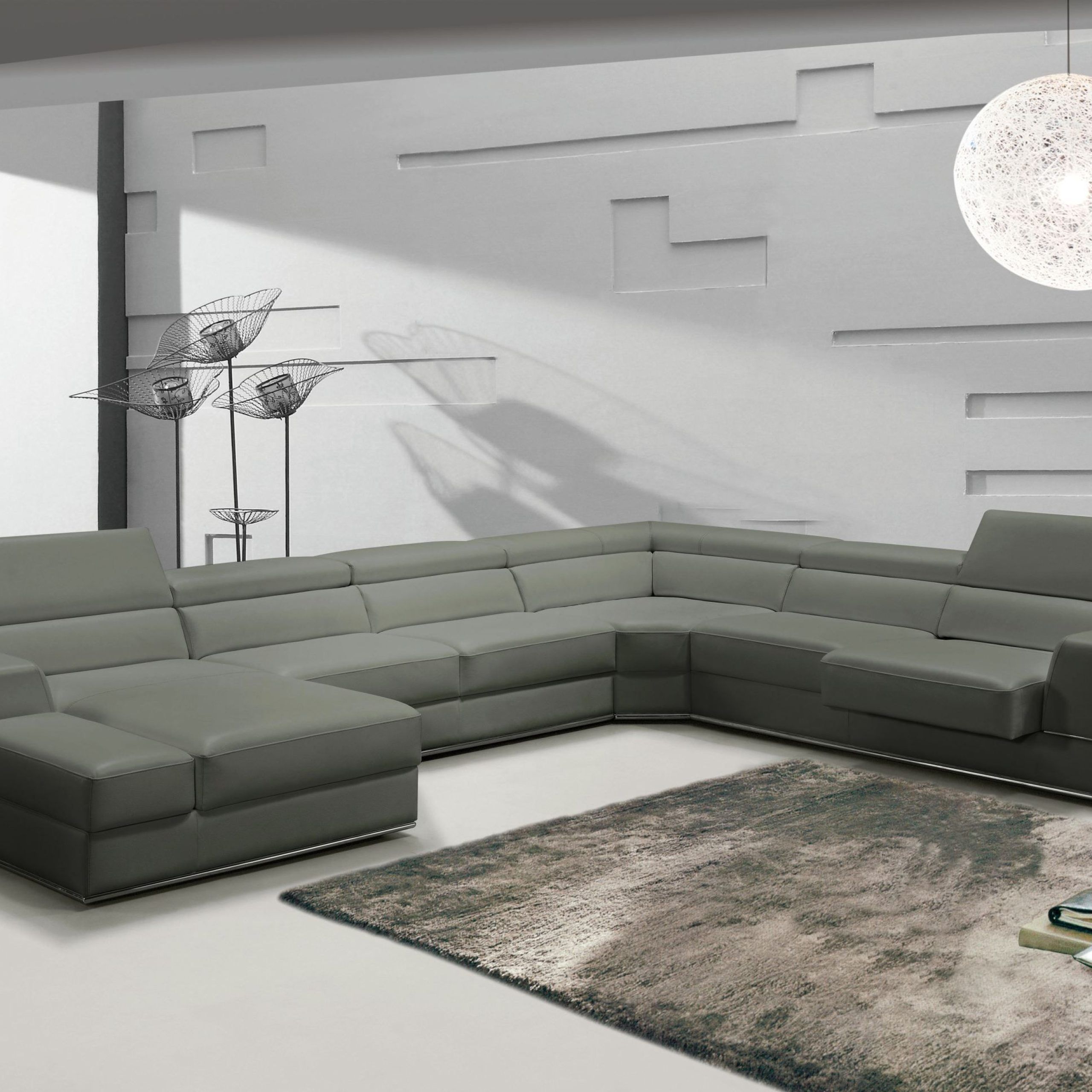 Divani Casa Pella – Modern Grey Italian Leather U Shaped Sectional Sofa Regarding Modern U Shape Sectional Sofas In Gray (Photo 2 of 15)