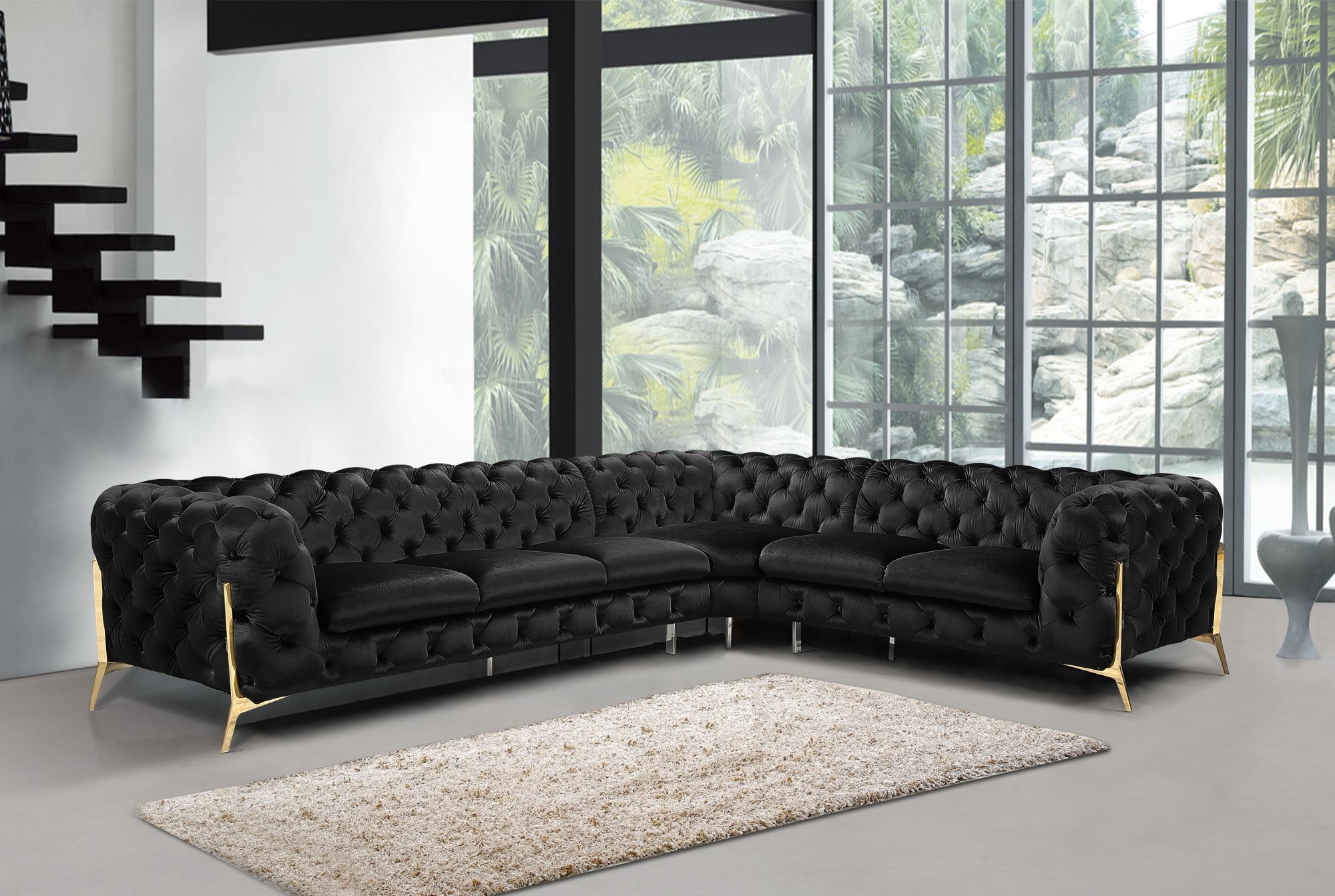 Divani Casa Sheila – Modern Black Velvet Sectional Sofa With Sofas In Black (View 12 of 15)