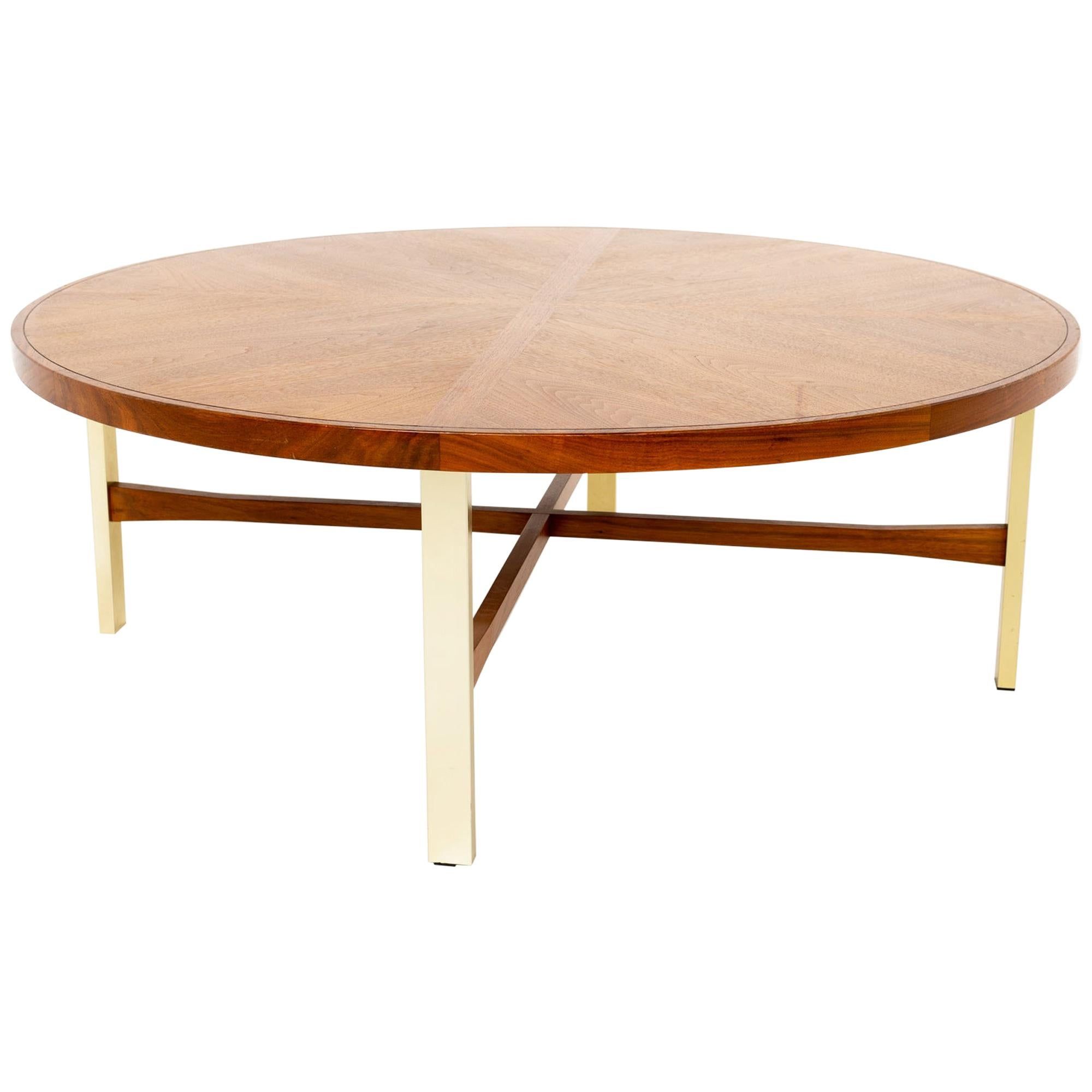 Drexel Heritage Mid Century Walnut And Brass Round Coffee Table At 1stdibs With American Heritage Round Coffee Tables (View 15 of 15)