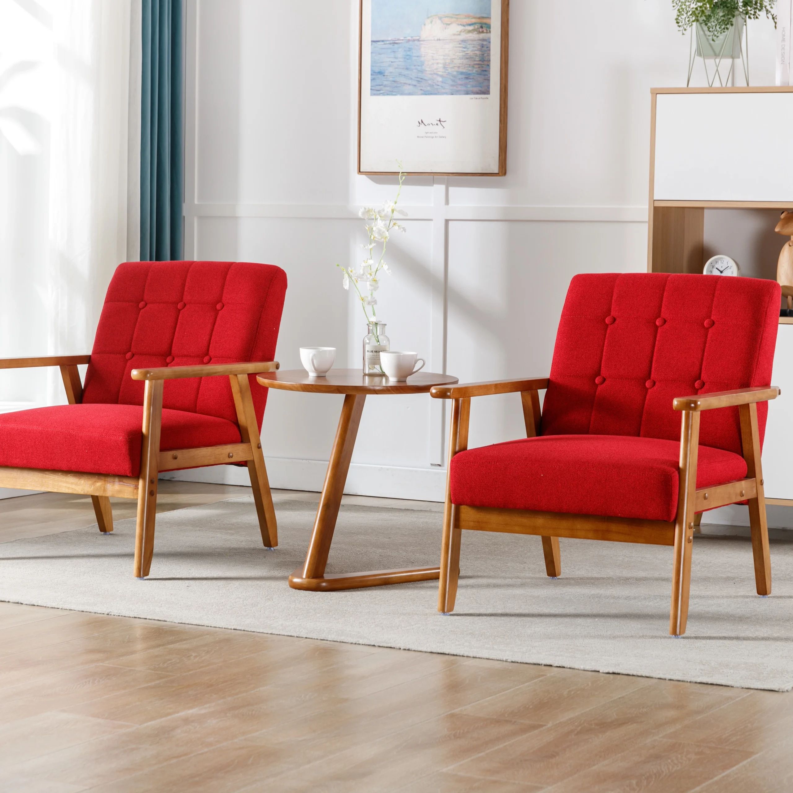 Dropship Accent Chairs Set Of 2 With Side Table, Mid Century Modern Accent  Chair, Wood And Fabric Armchairs Side Chair, Lounge Reading Comfy Arm Chair  For Living Room, Bedroom, Office To Sell Online At A Lower Price | Doba Throughout Comfy Reading Armchairs (View 7 of 15)