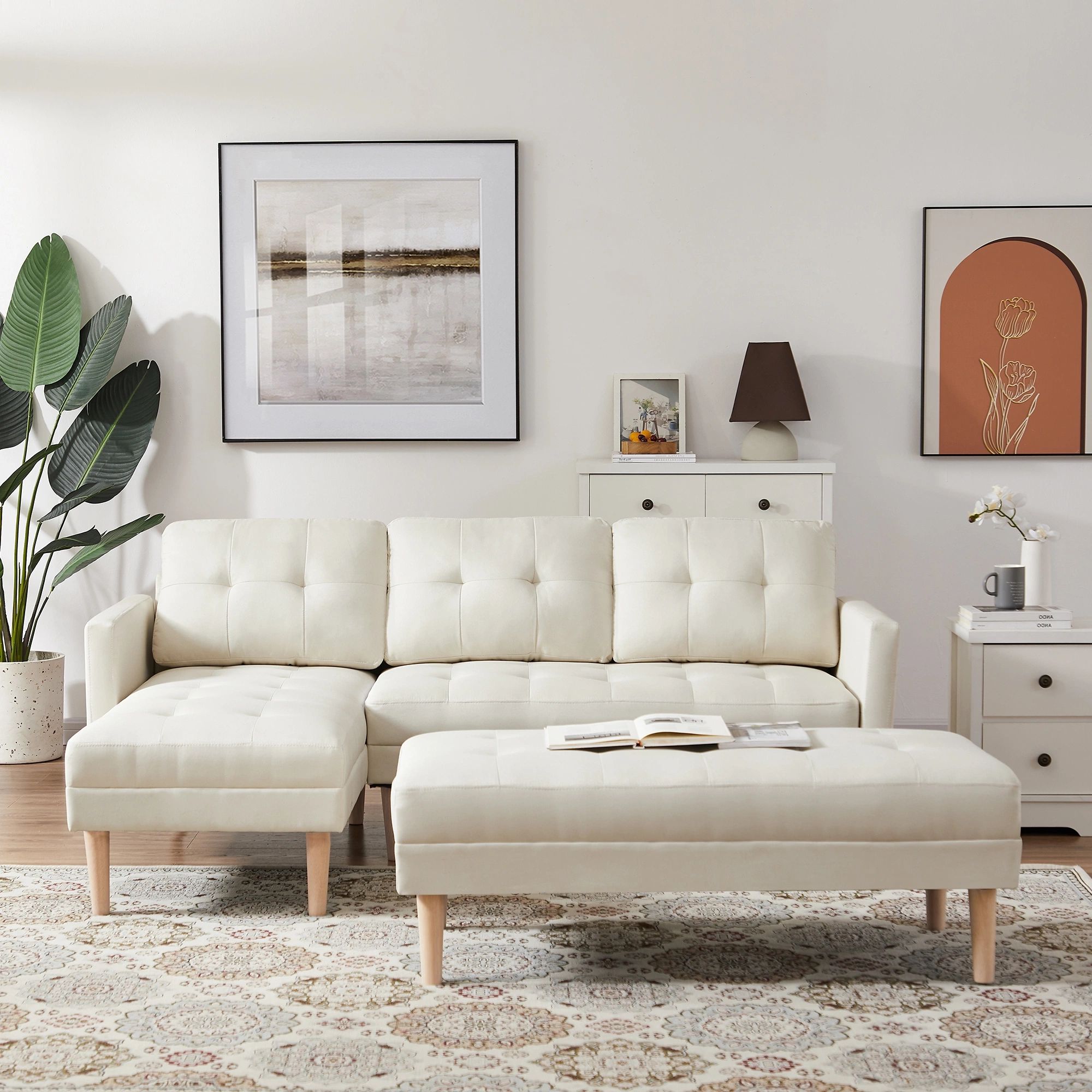 Dropship Beige Sectional Sofa Bed , L Shape Chaise Lounge With Ottoman  Bench To Sell Online At A Lower Price | Doba Throughout Beige L Shaped Sectional Sofas (View 13 of 15)