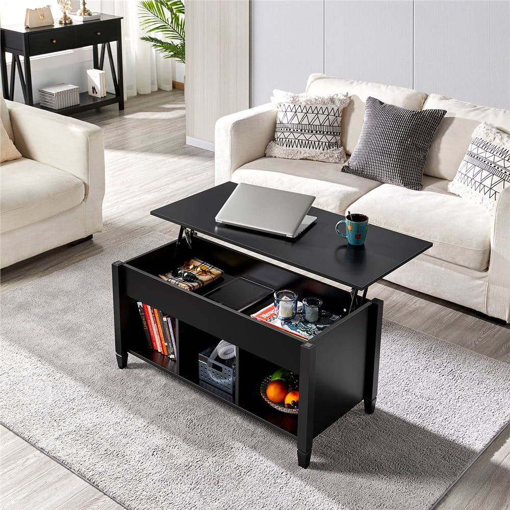 Easyfashion Minimalist Wooden Lift Top Coffee Table W/ Hidden Inside Lift Top Coffee Tables With Shelves (View 2 of 15)