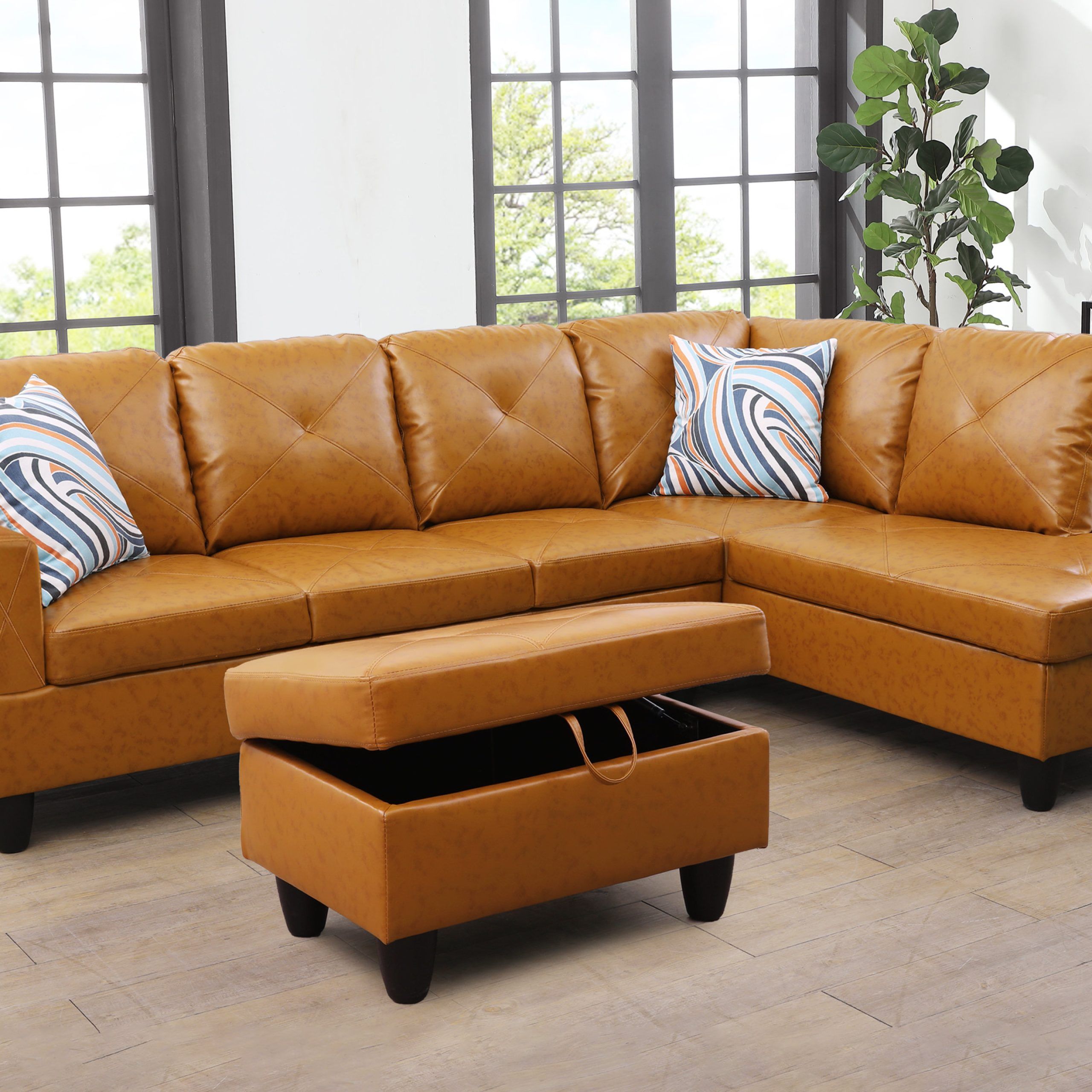 Ebern Designs 3 – Piece Vegan Leather Sectional & Reviews | Wayfair Pertaining To Faux Leather Sectional Sofa Sets (View 8 of 15)