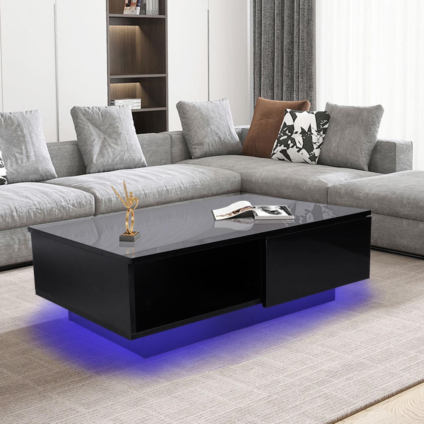 Ebtools Rectangle Led Coffee Table, Black Modern High Gloss Furniture Regarding Led Coffee Tables With 4 Drawers (Photo 8 of 15)