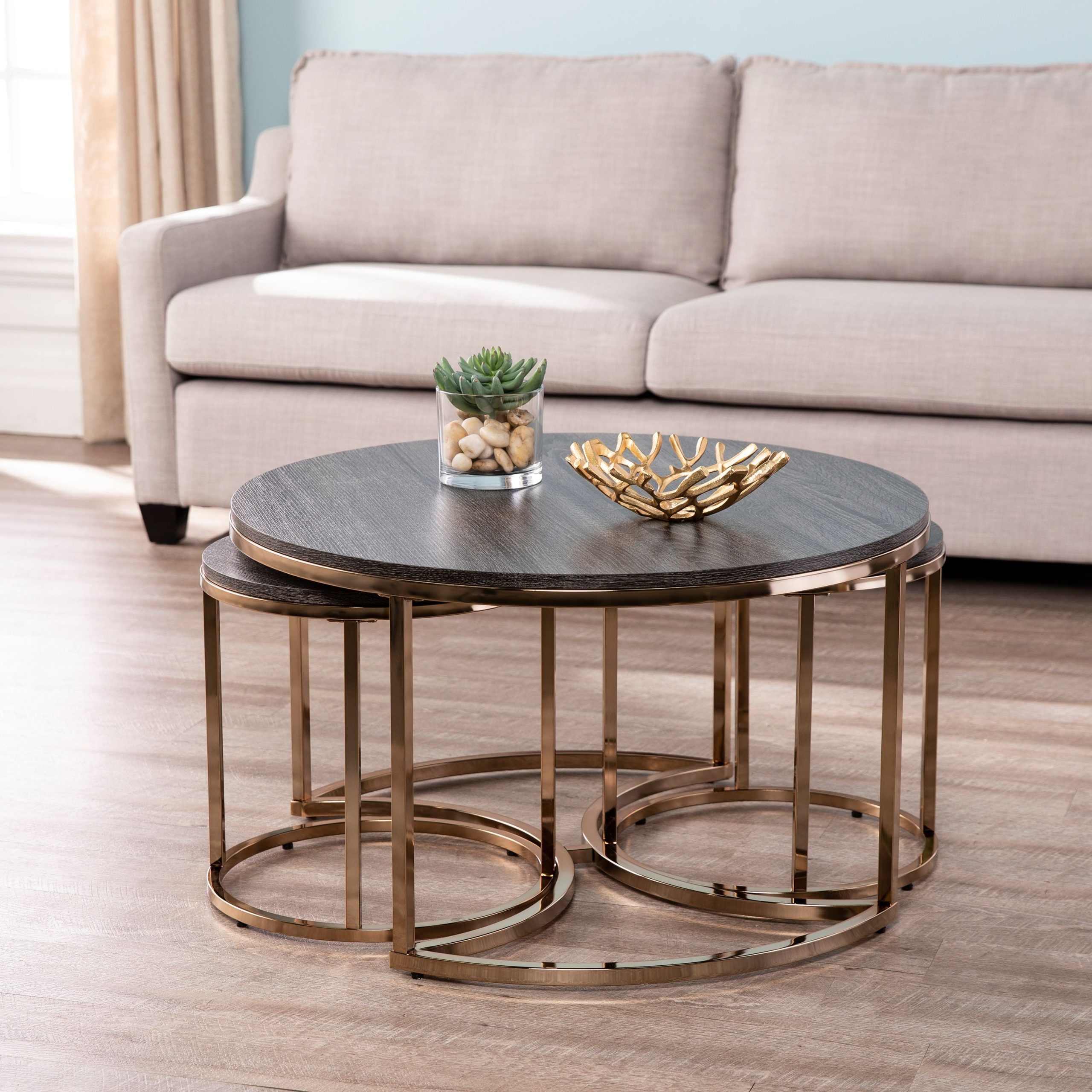 Ember Interiors Lokyle Metal And Wood Round Nesting Coffee Table, 3 Regarding Coffee Tables Of 3 Nesting Tables (View 11 of 15)