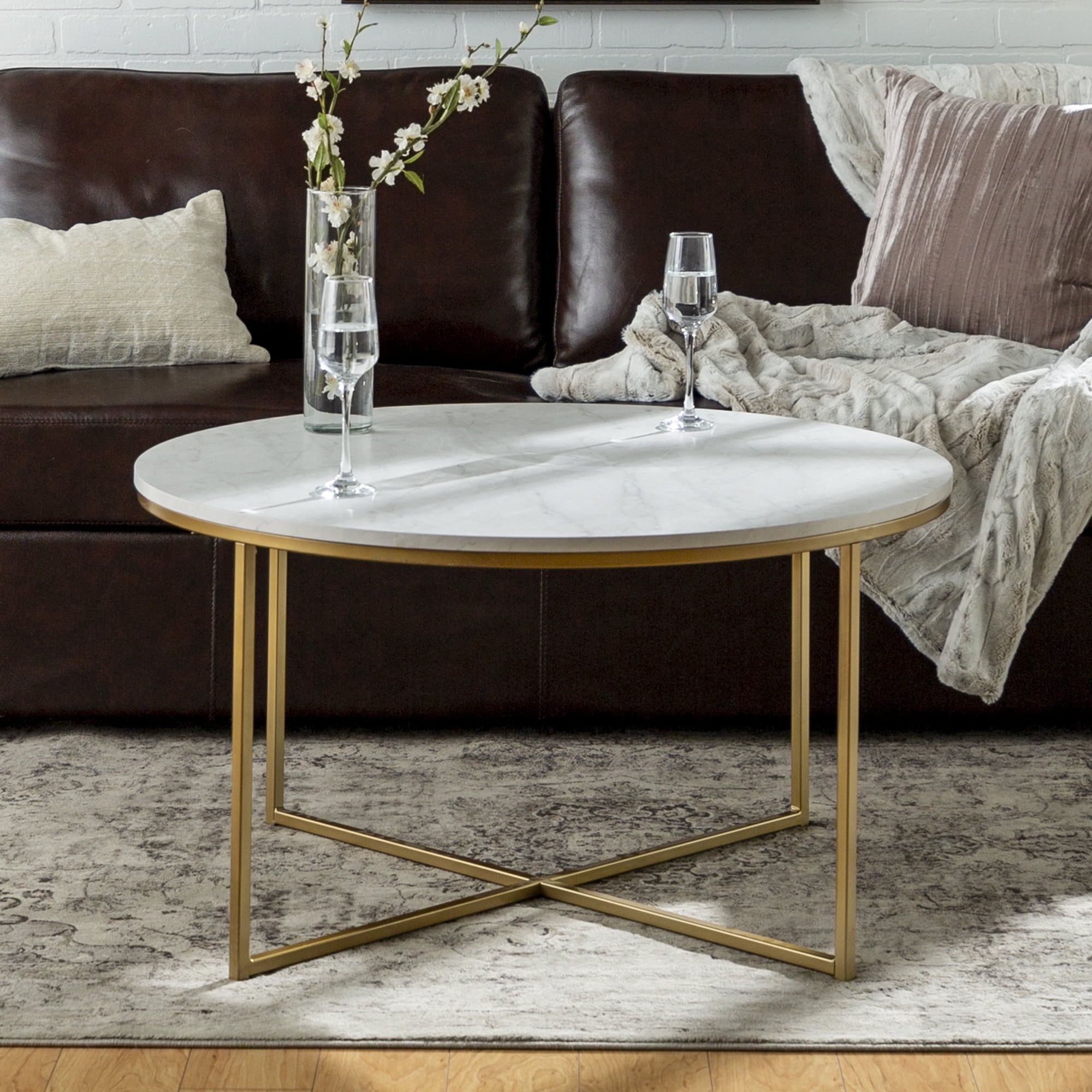 Ember Interiors Modern Round Coffee Table, Faux White Marble/gold In Modern Round Faux Marble Coffee Tables (View 2 of 15)