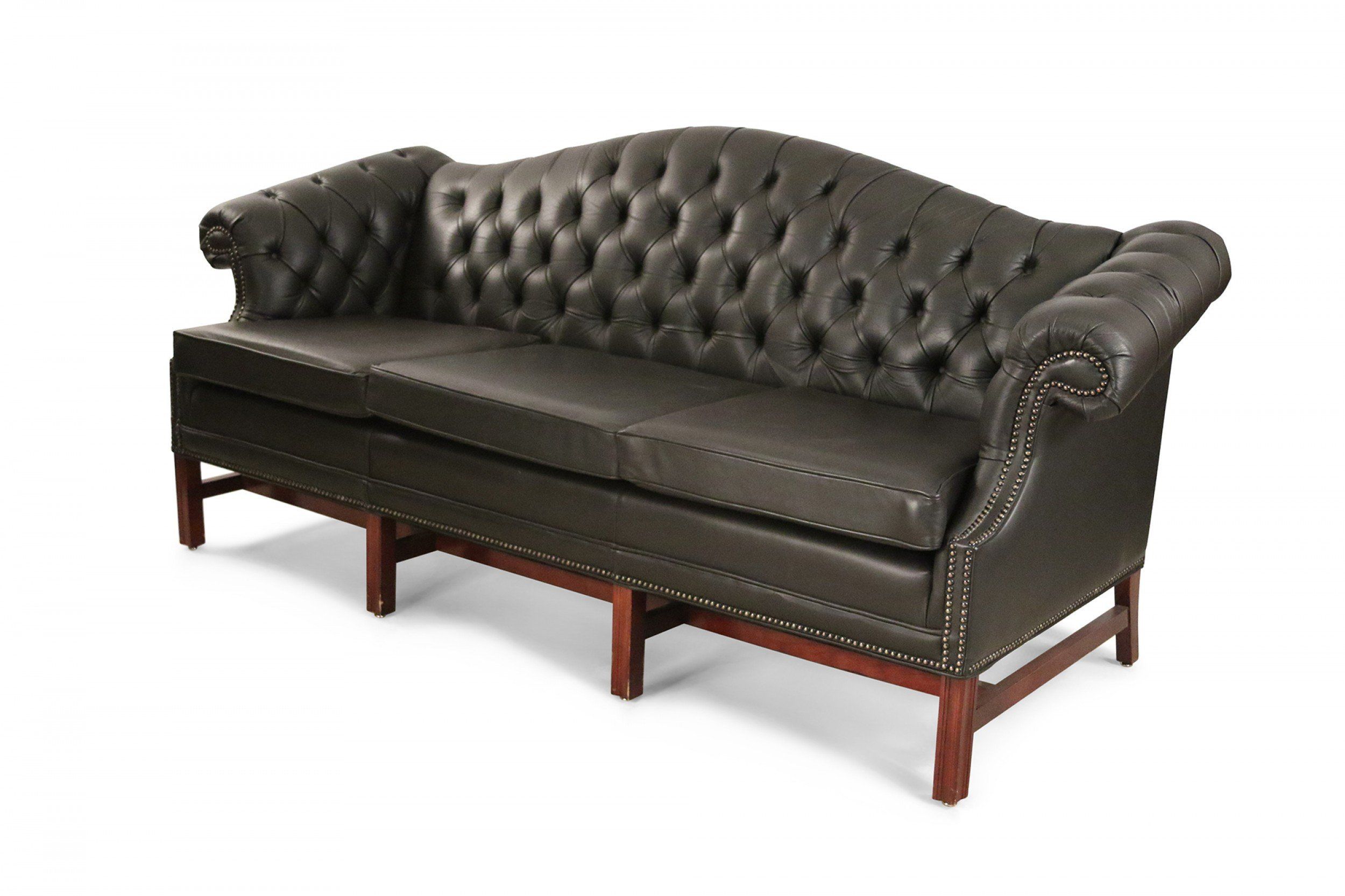 English Victorian Style Camel Back Black Tufted Leather Sofa Regarding Sofas In Black (View 15 of 15)