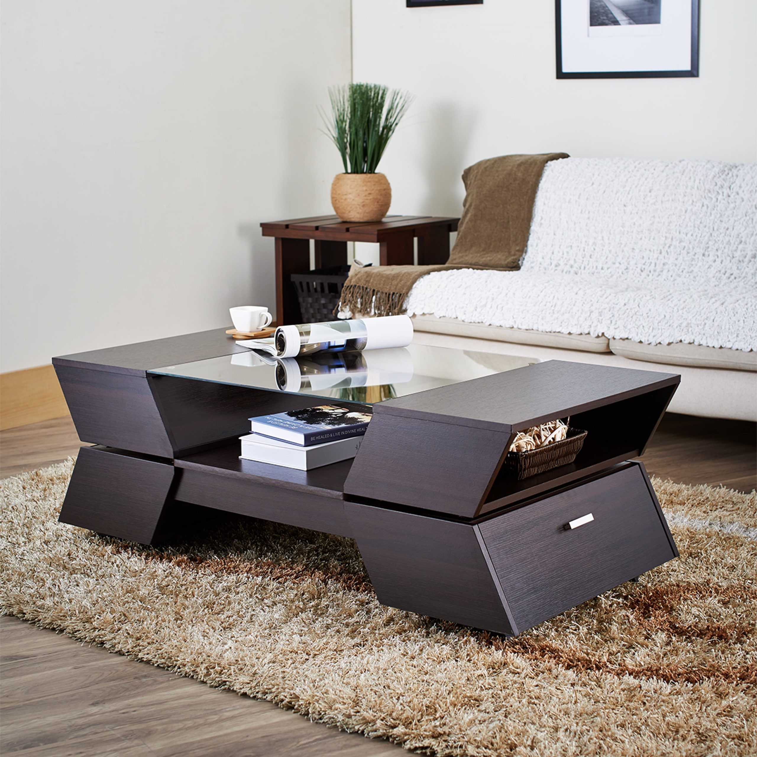 Espresso Coffee Table With Glass Top : Elke Rectangular Glass Coffee Pertaining To Glass Top Coffee Tables (View 4 of 15)