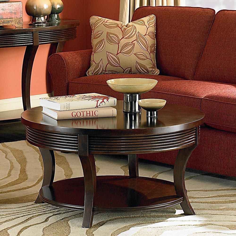 Espresso Wood Contemporary Round Coffee Table | Bassett Furniture Inside Espresso Wood Finish Coffee Tables (Photo 3 of 15)