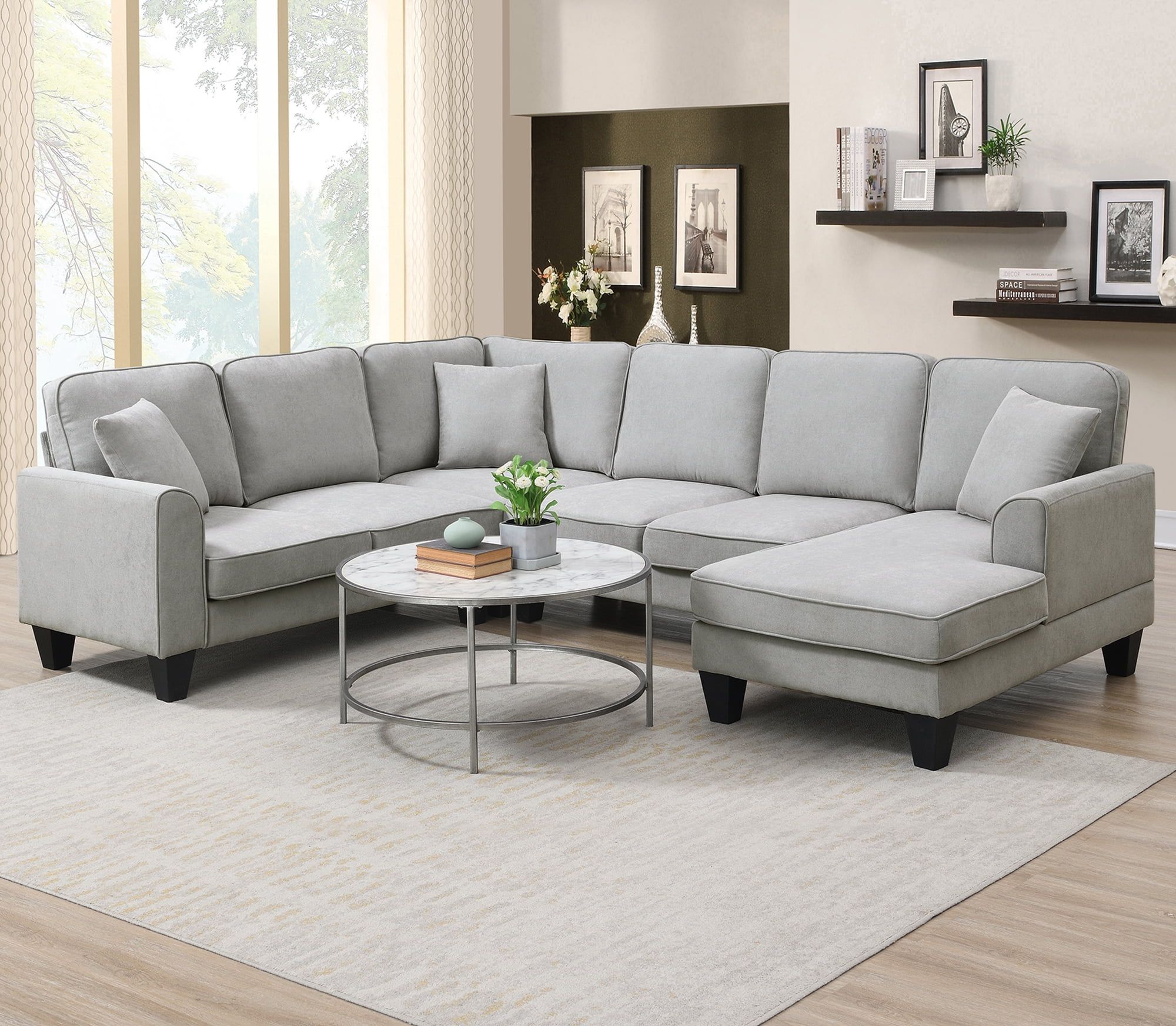 Euroco U Shape Sectional Sofa 7 Seat Modern Living Room Sofa Set With 3  Pillows, 108"x85.5", Dark Gray – Walmart Within Modern U Shape Sectional Sofas In Gray (Photo 10 of 15)
