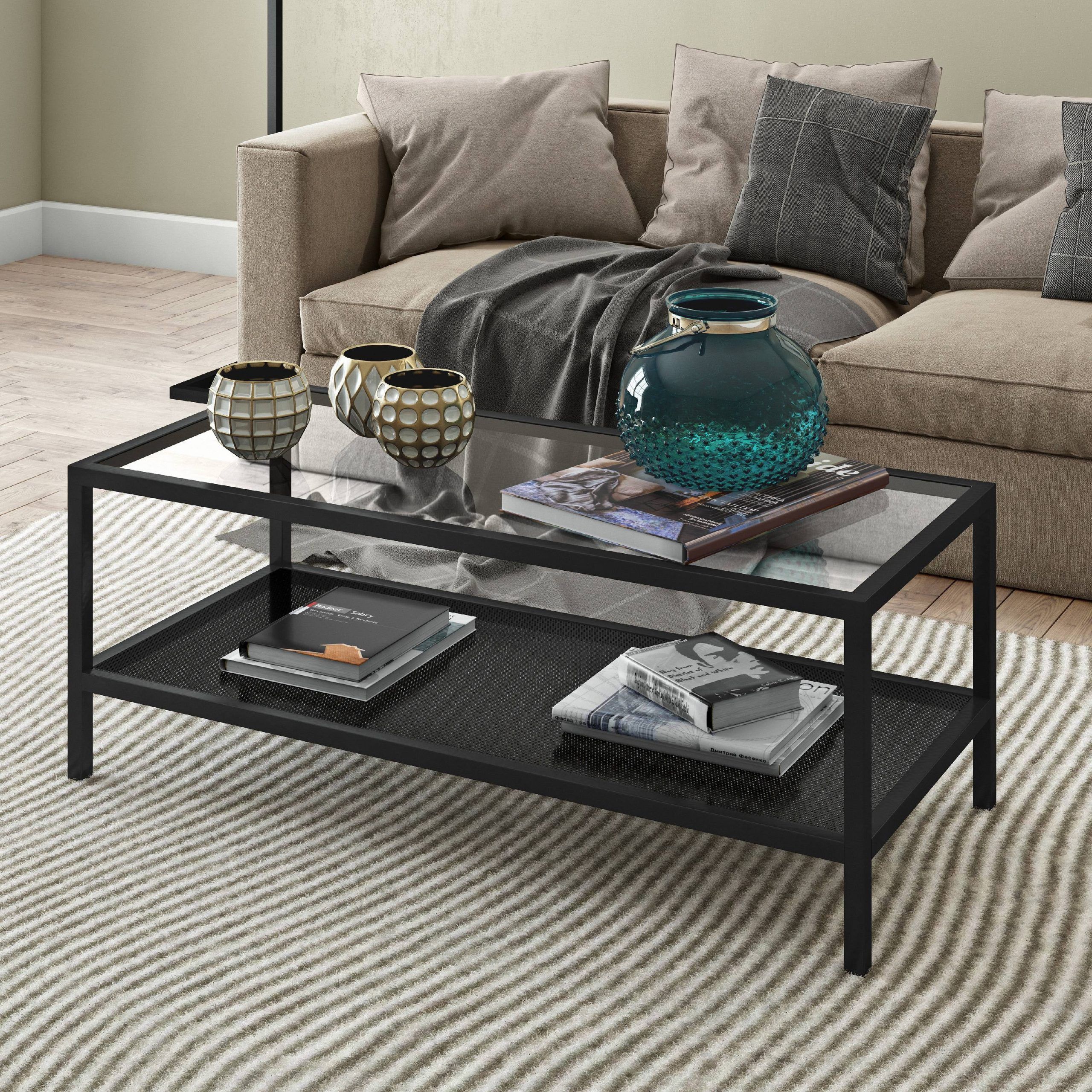 Evelyn&zoe Contemporary Metal Coffee Table With Glass Top – Walmart Pertaining To Glossy Finished Metal Coffee Tables (View 7 of 15)