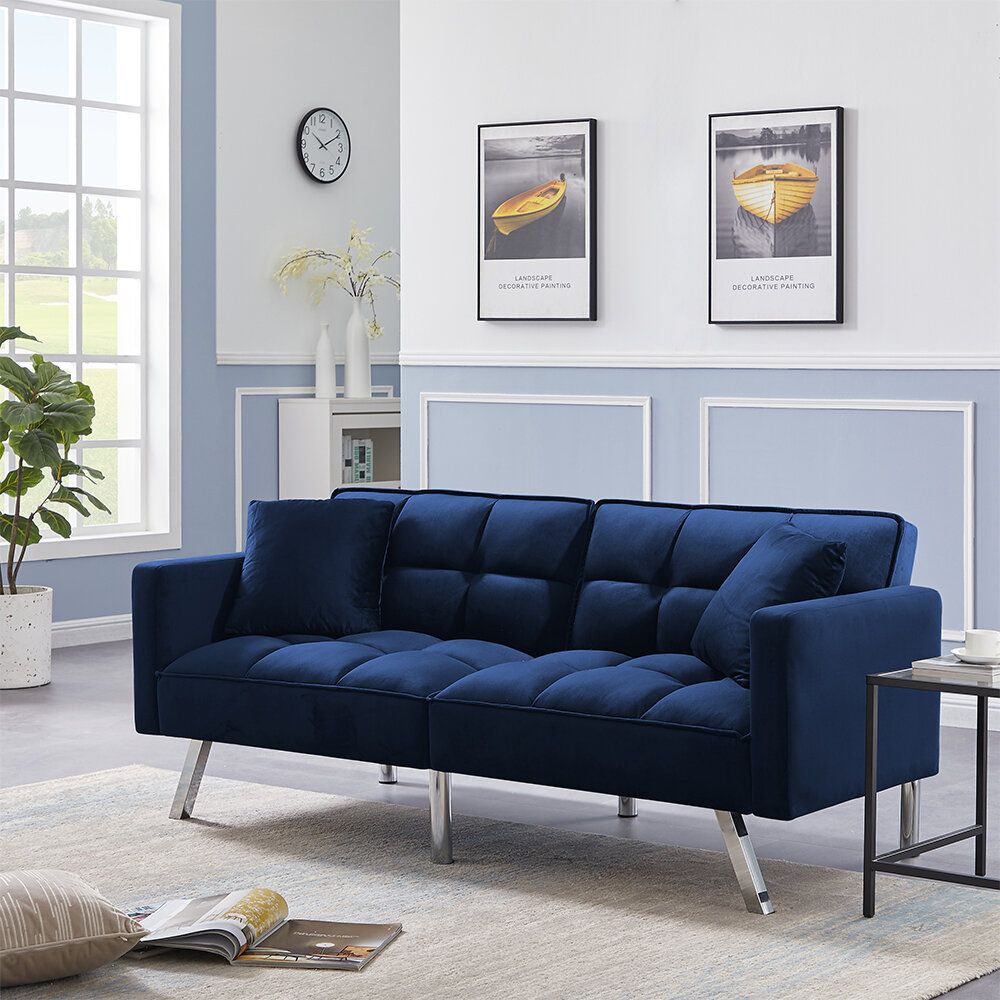 Everly Quinn 74.8'' Upholstered Sleeper Sofa | Wayfair Within Navy Sleeper Sofa Couches (Photo 11 of 15)
