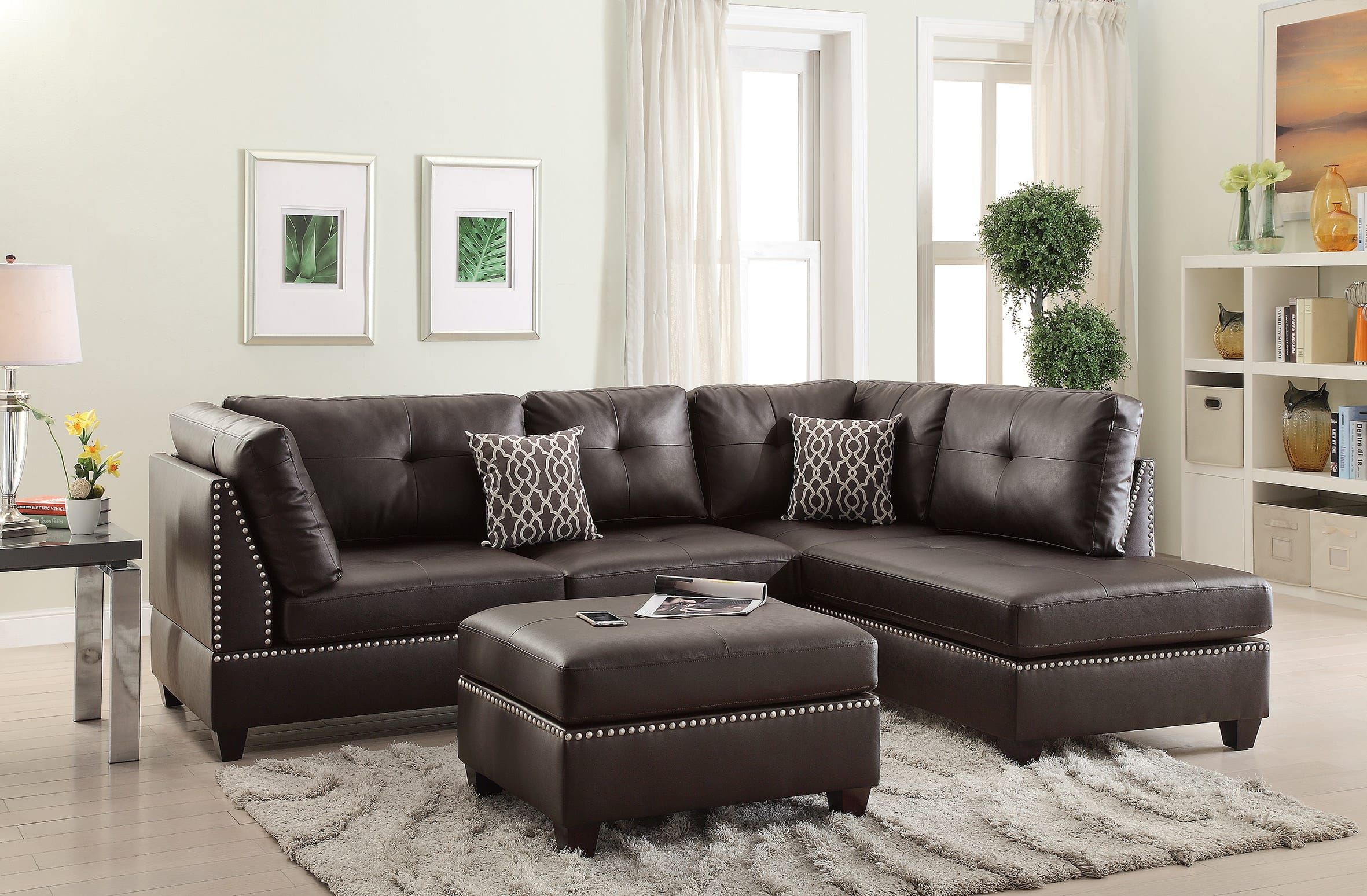 F6973 Espresso 3 Pcs Sectional Sofa Setpoundex Within 3 Piece Leather Sectional Sofa Sets (View 7 of 15)