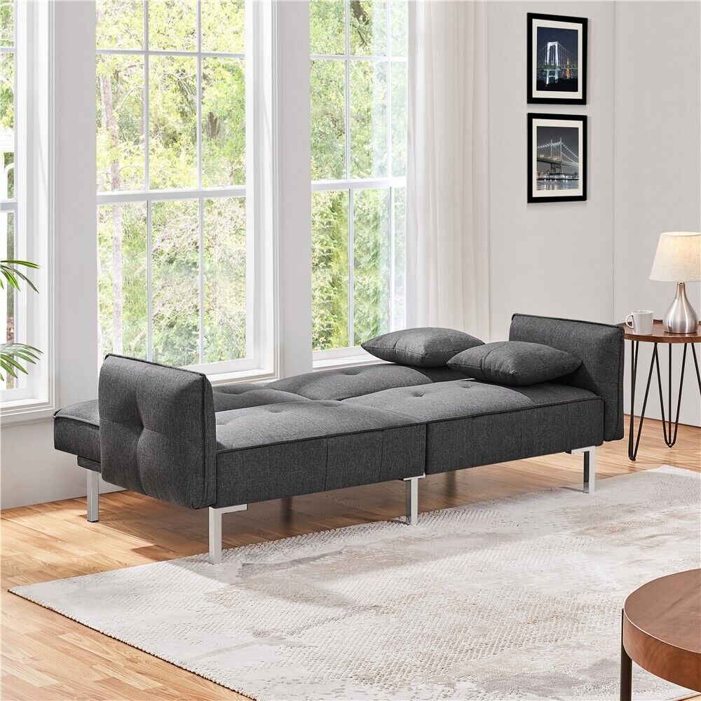 Fabric Sofa Bed Convertible Sofa Futon With Adjustable Backrest Sleeper Sofa  | Ebay With Adjustable Backrest Futon Sofa Beds (Photo 9 of 15)