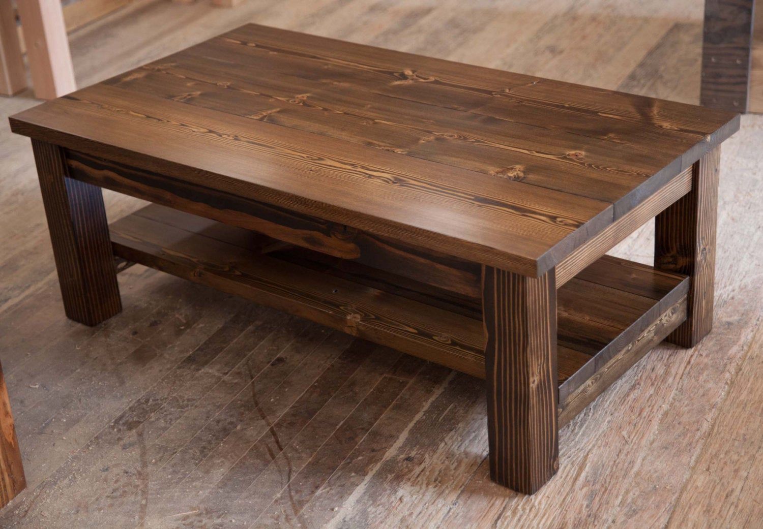 Farmhouse Coffee Table Rustic Coffee Table Solid Wood | Etsy | Wood Inside Brown Rustic Coffee Tables (Photo 15 of 15)