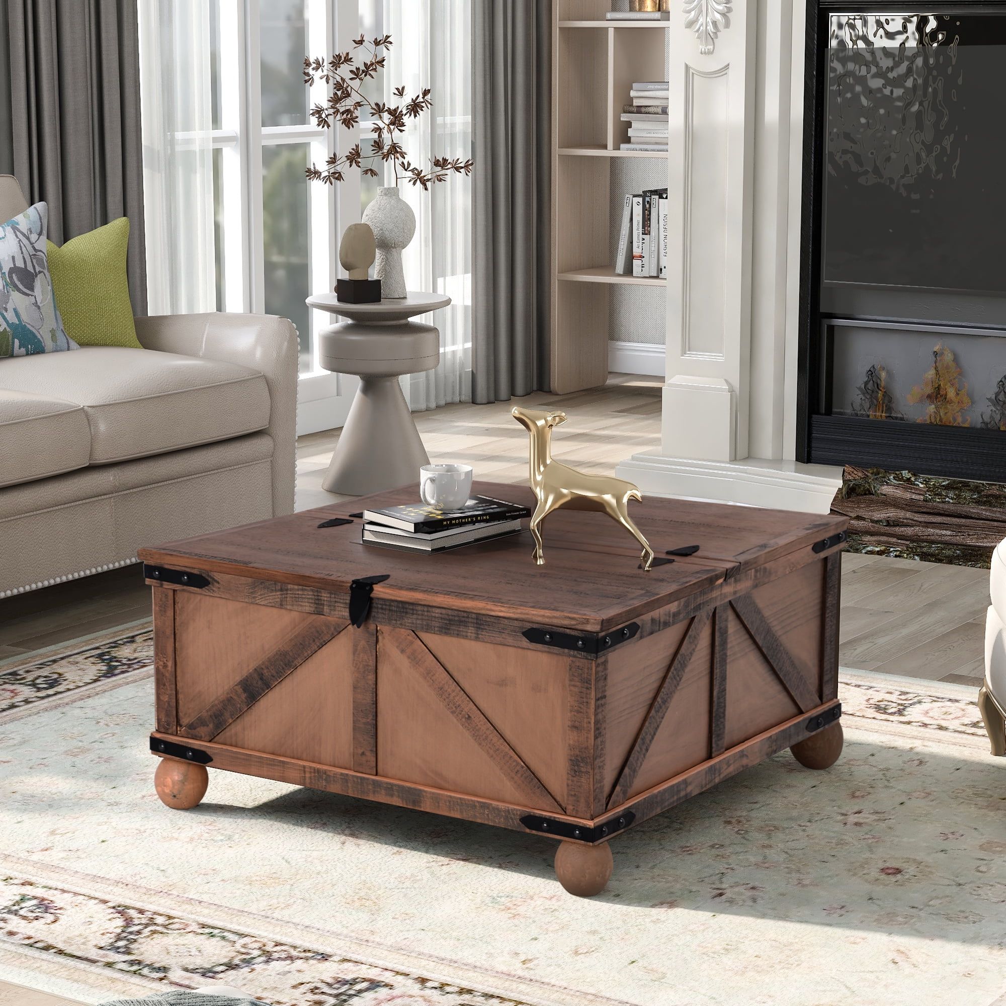 Farmhouse Square Coffee Table With Lift Top For Storage, Brown Intended For Farmhouse Lift Top Tables (View 7 of 15)