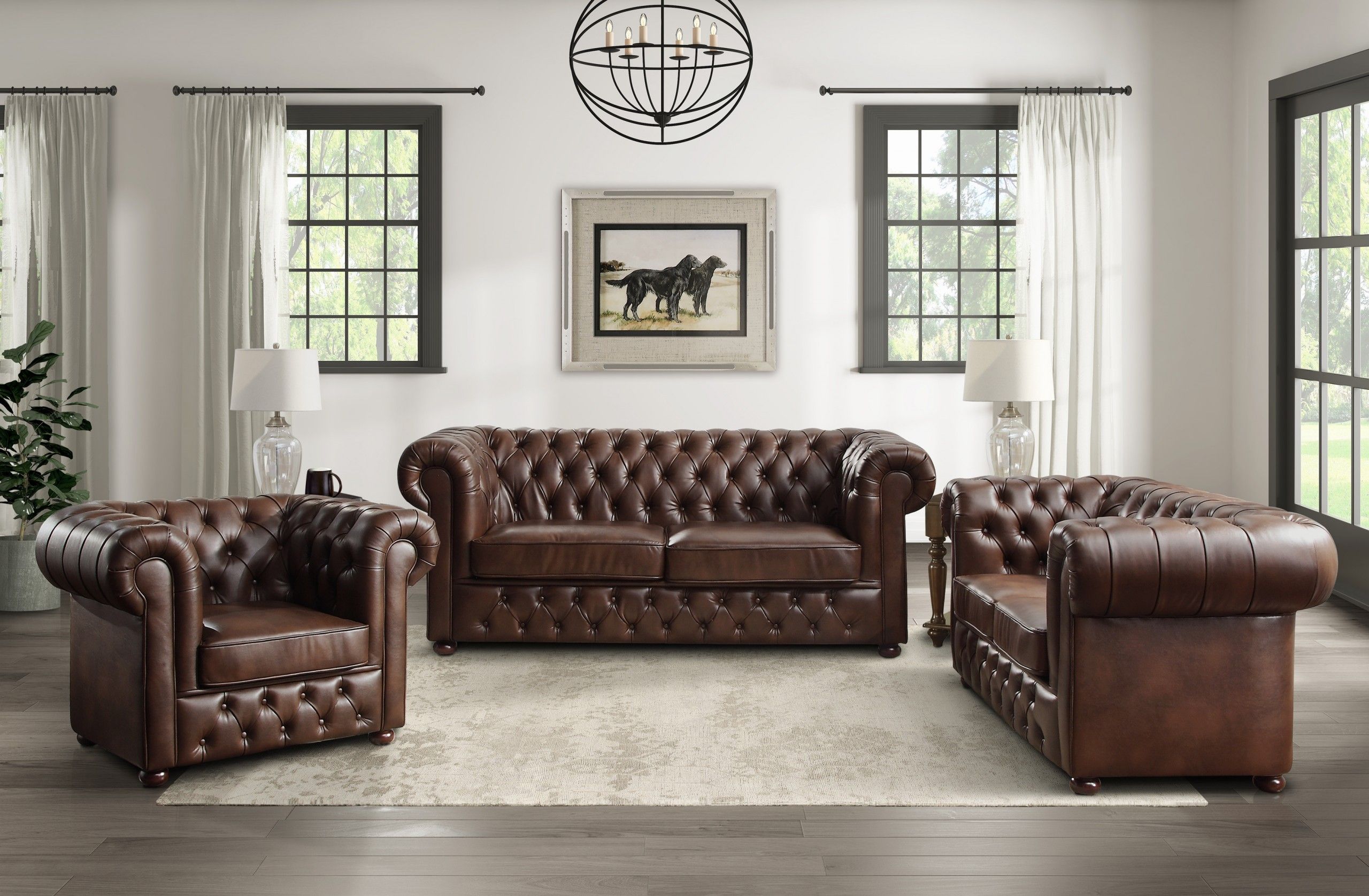 Faux Leather Chesterfield Sofa In Brown Finish – Oc Homestyle Furniture Pertaining To Faux Leather Sofas In Dark Brown (View 5 of 15)